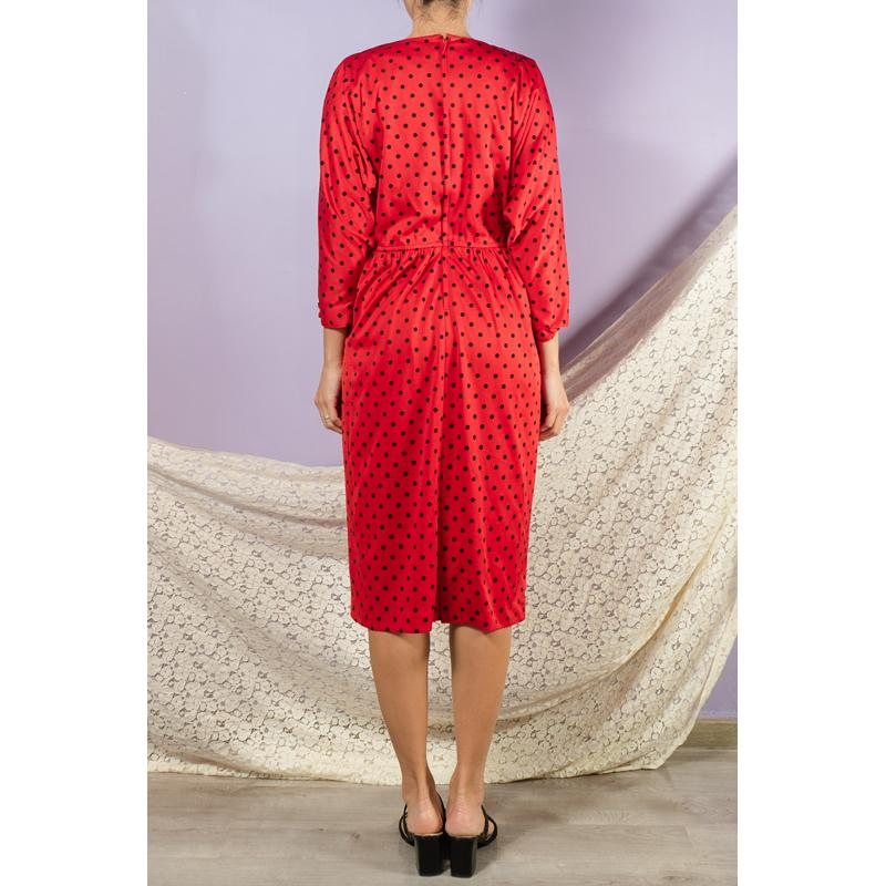 Vintage Japanese Iconic Red and Black Dotty Pattern Cowl Collar Dress / 80s Party Dress (MT1608-157)