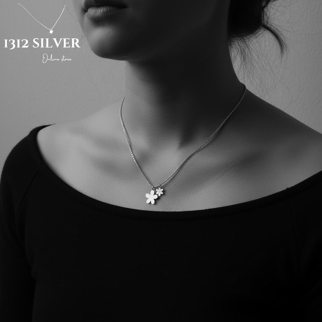 S925 - EN0104 Double Flowers Necklace