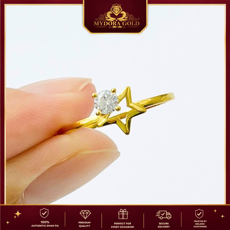 MYDORA EMAS 916 Cincin Batu CZ Star Shine l EMAS 916/22K