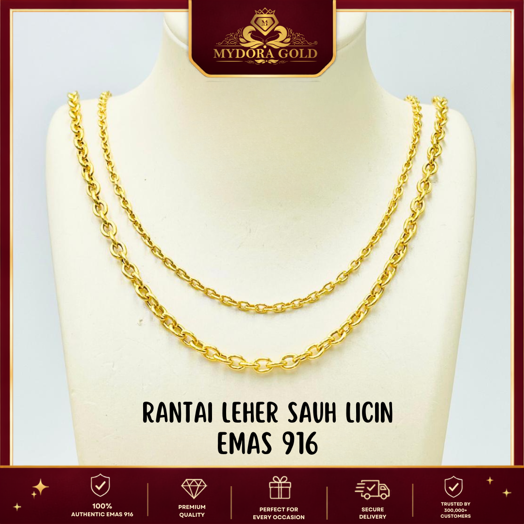 MYDORA Rantai Leher Sauh Licin | EMAS 916/22K