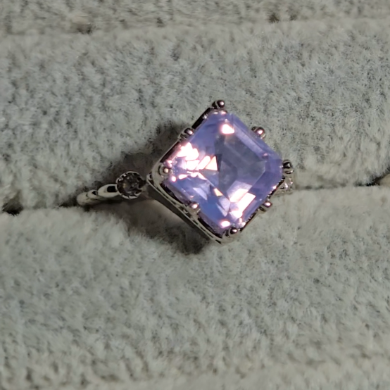 Lavender moon quartz princess cut ring in adjustable sterling silver (C) - RQ155