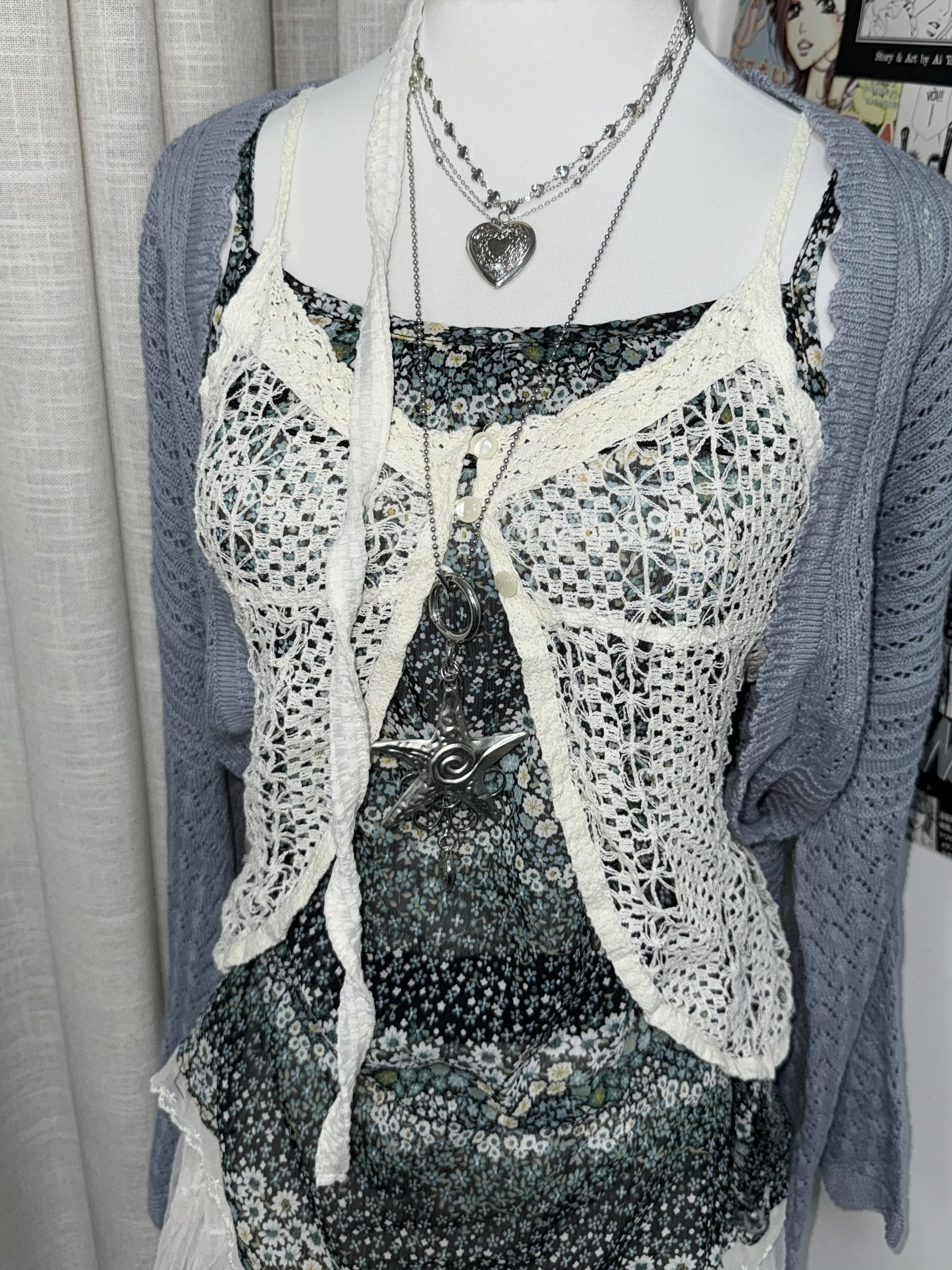 Mori-Girl Inspired Knit & Mesh Outfit Set