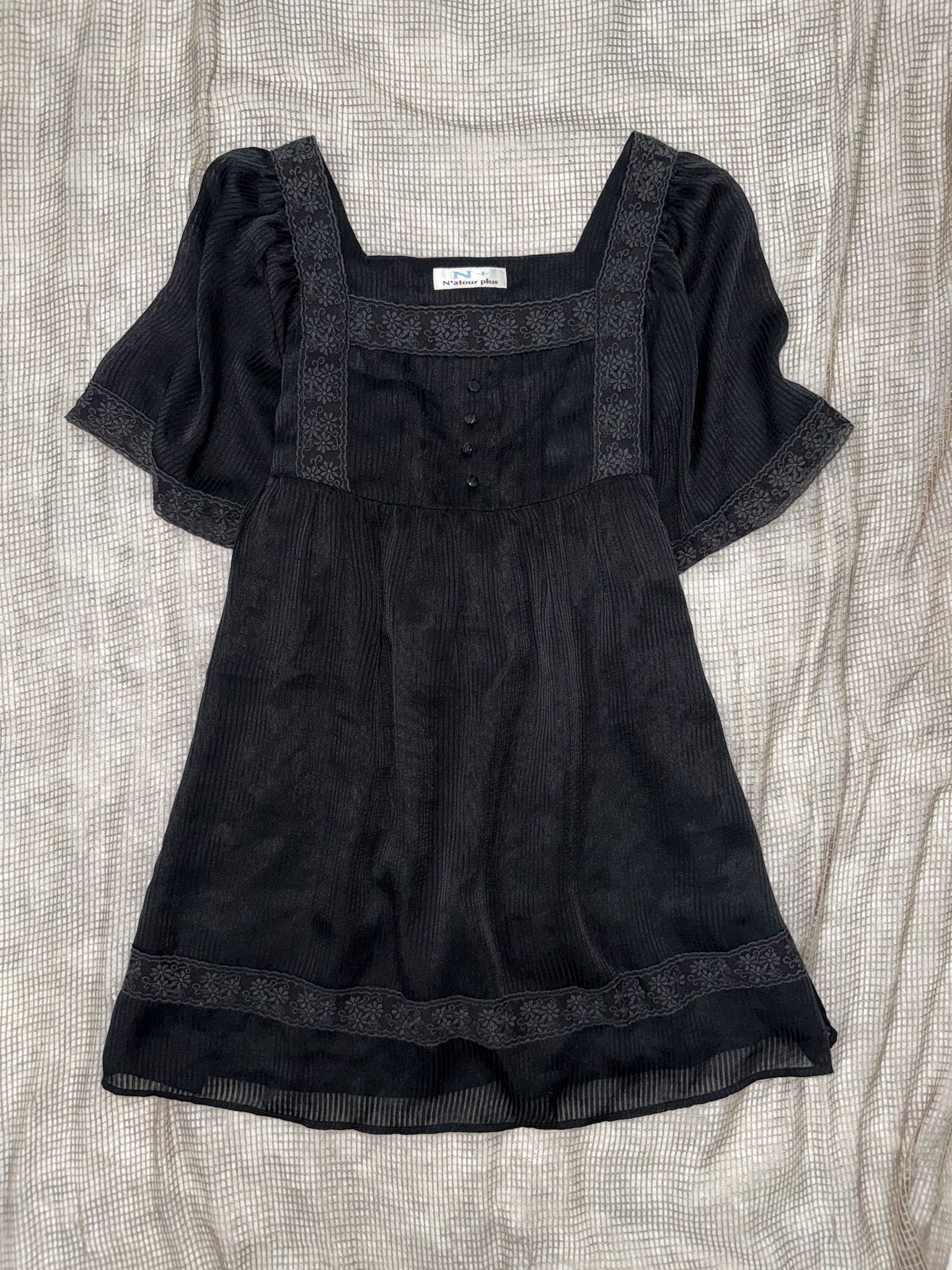 Black Embroidered Square Neck Tunic