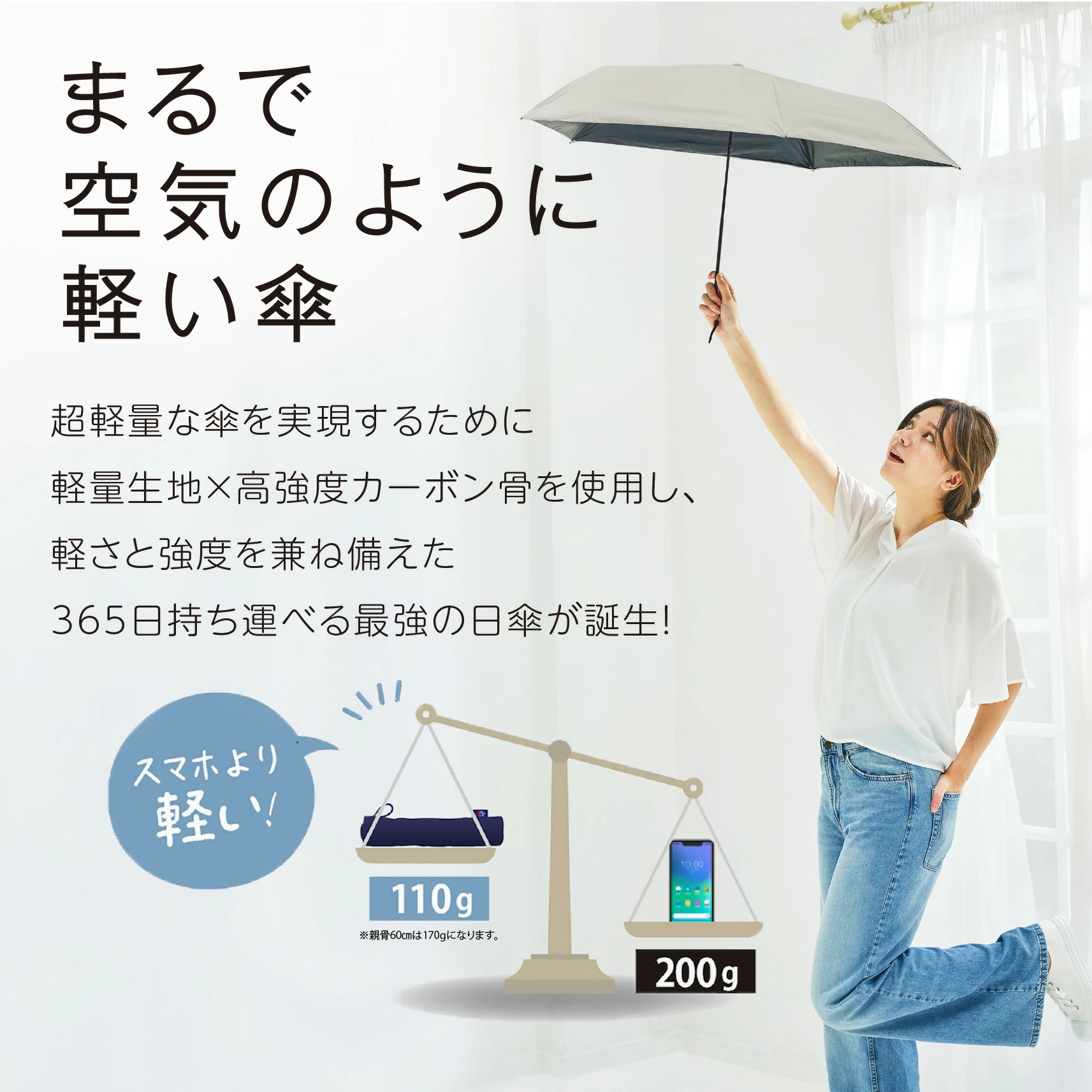 晴雨兩用！日本直送 超輕量防 UV  Air Plus 縮骨遮｜50cm & 60cm 