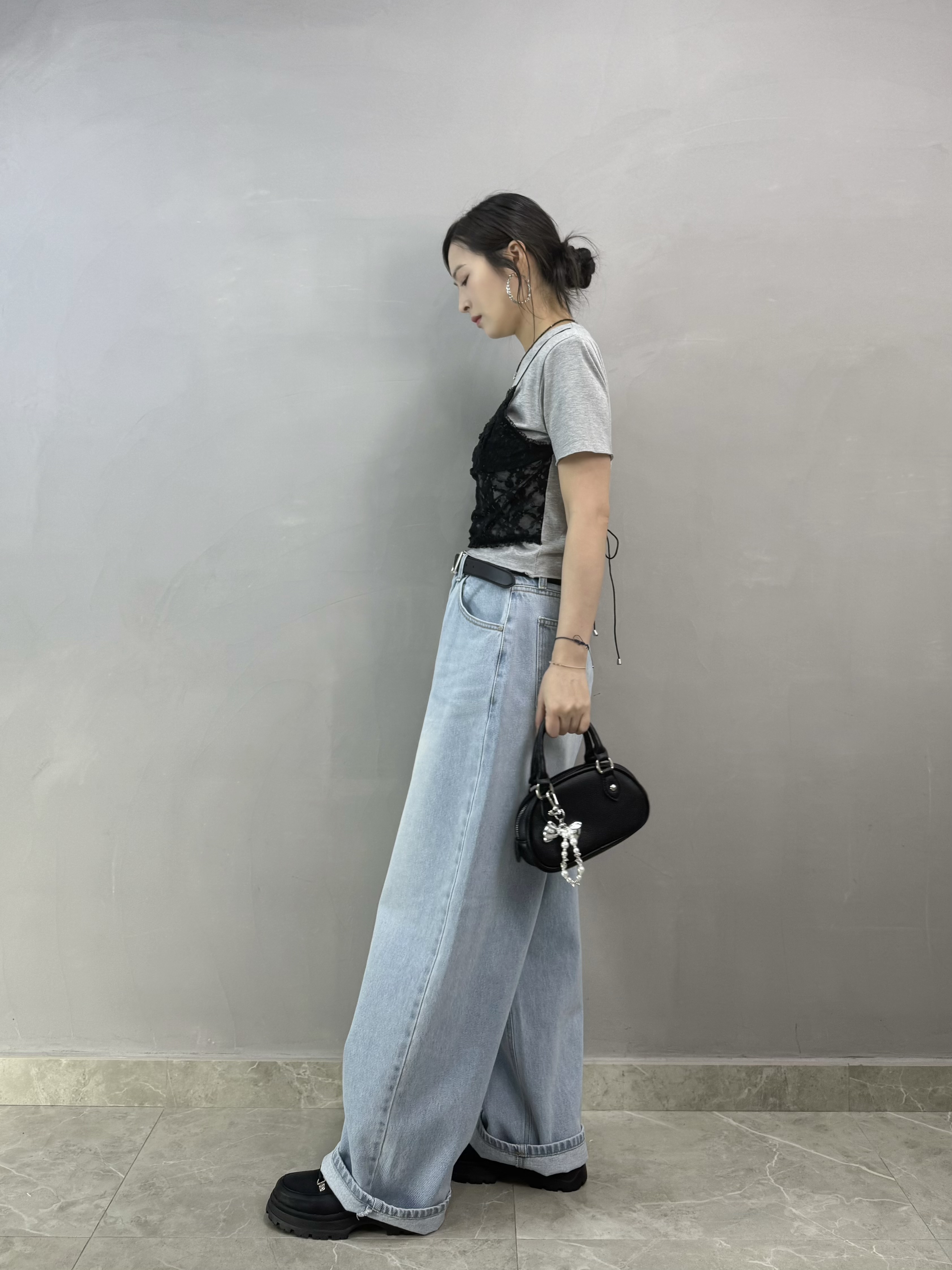C13 假兩件Lace棉Tee