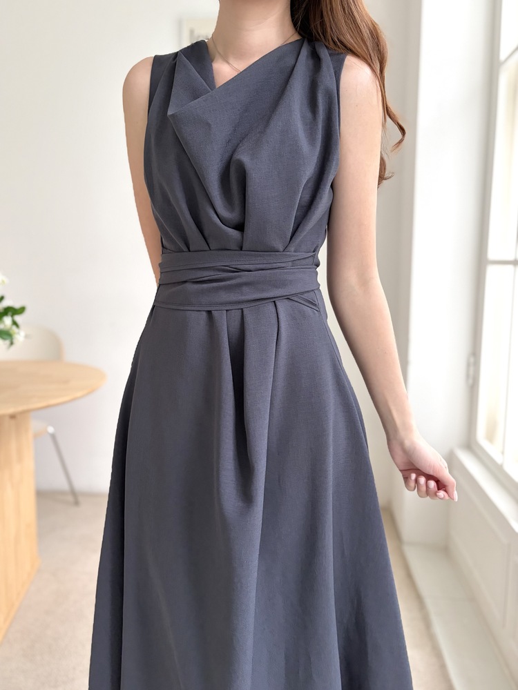 Athena Drape Dress (Charcoal)