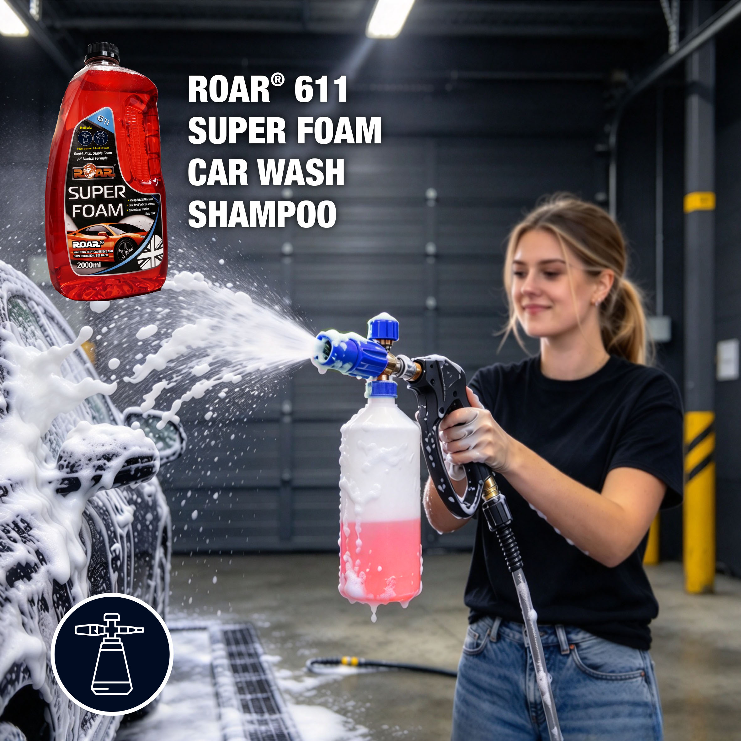 ROAR SUPER FOAM 濃縮高泡洗車液 2000ml（中性配方／泡沫噴壺／水桶兩用）