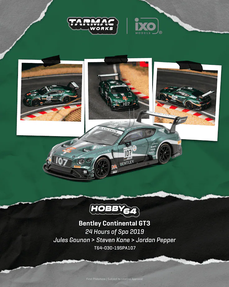 預訂 Tarmac Works ( T64-030-19SPA107 ) Bentley Continental GT3 24 Hours of Spa 2019 Jules Gounon / Steven Kane / Jordan Pepper｜ 預訂優惠價 Pre-Order Price: HK$145