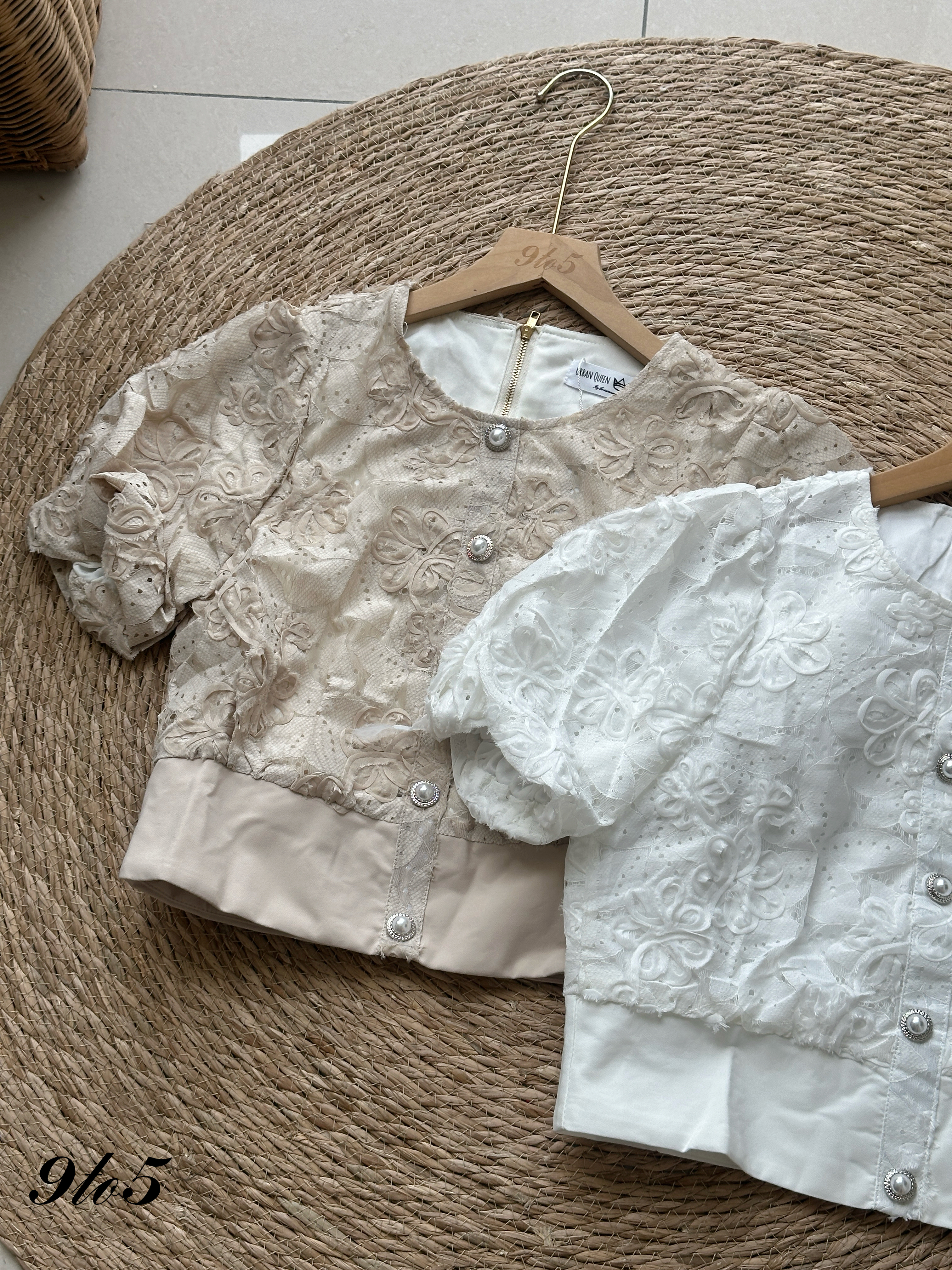 T4097 Puff Sleeve Lace Top - 3 Colors 