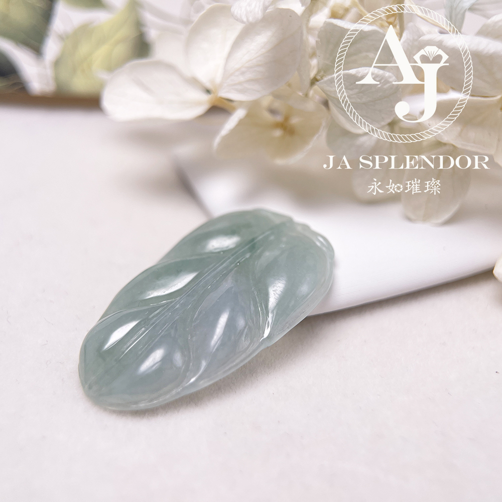 JN-336 天然翡翠A玉 冰潤晴藍事業有成/玉葉金吊墜