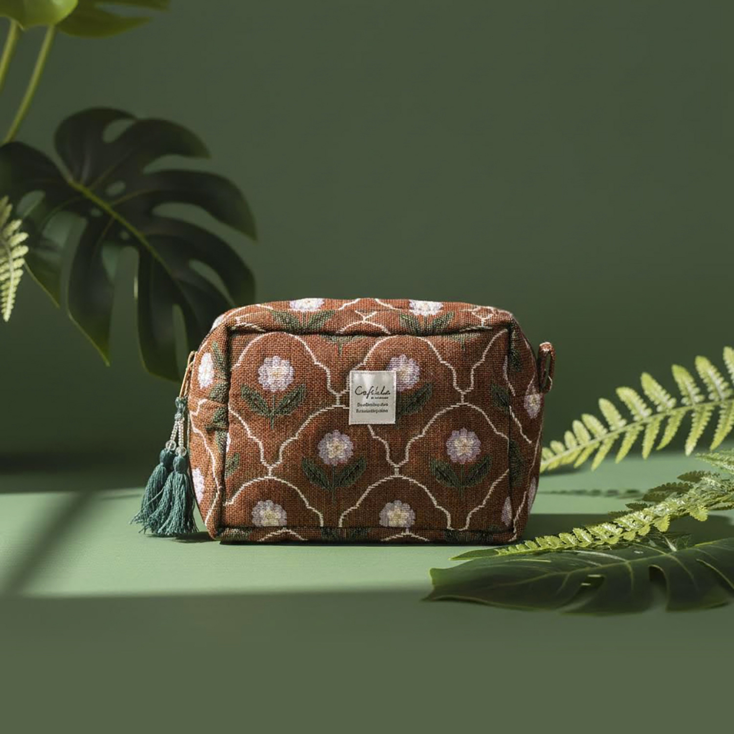 Craft India - 方塊小物包 (咖啡色雛菊款)