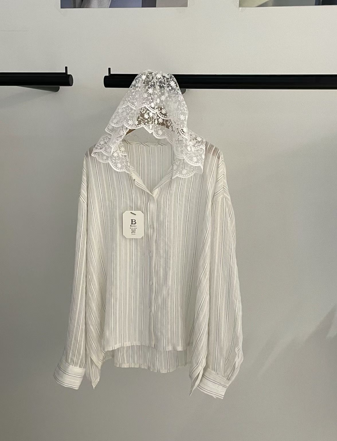 東大門女裝 | Lace hoodie stripe shirt