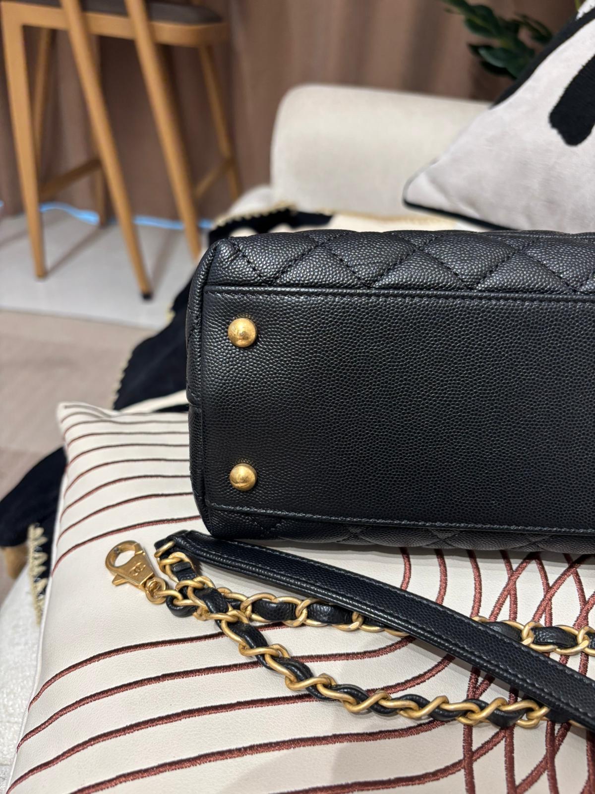Chanel coco handle Medium 黑色荔枝牛皮金扣蜥蜴皮手柄 100%Authentic, 95%New ✅24Card✅Dust Bag✅Box