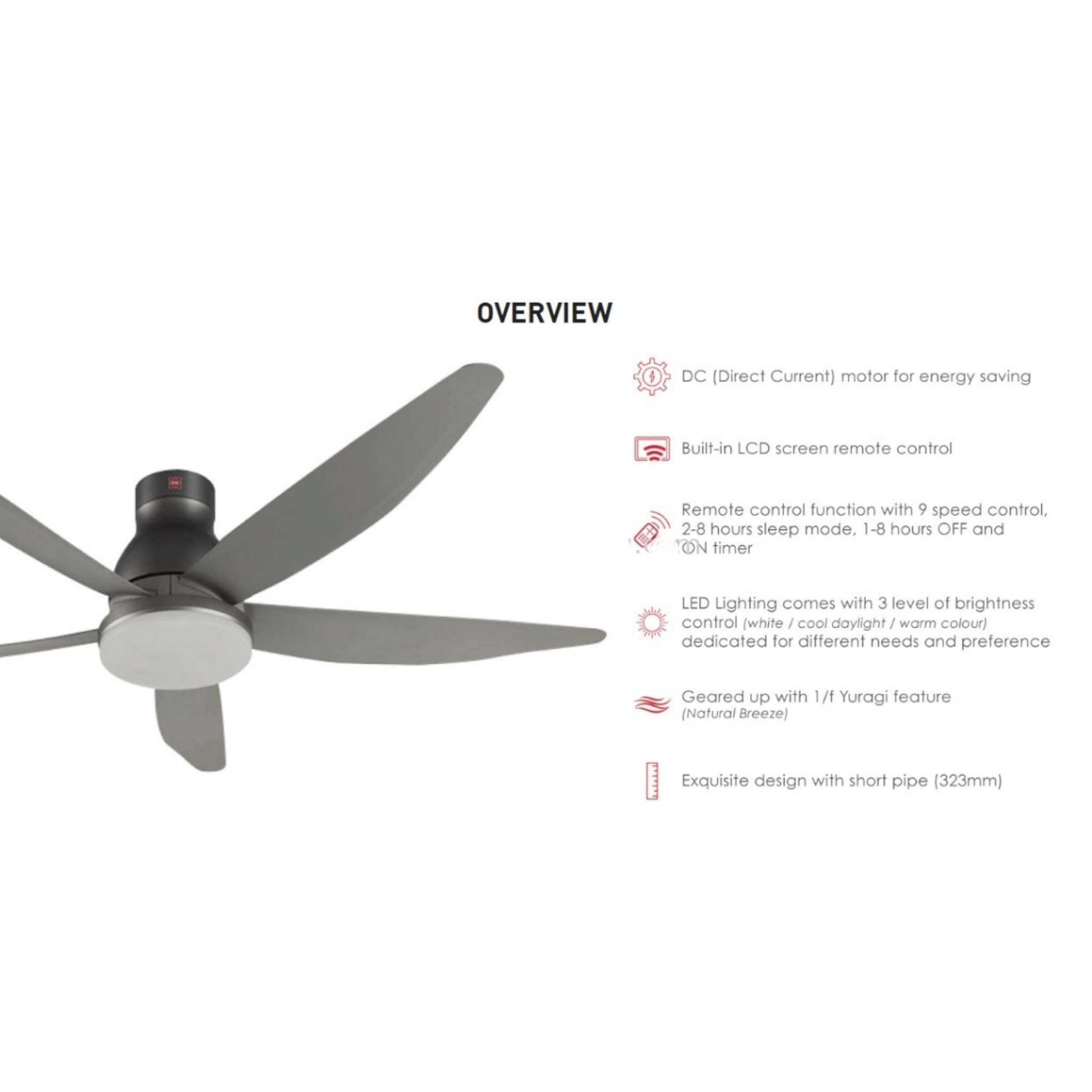 KDK 60" LED Remote Ceiling Fan K15UW-QEY (Short Pipe)