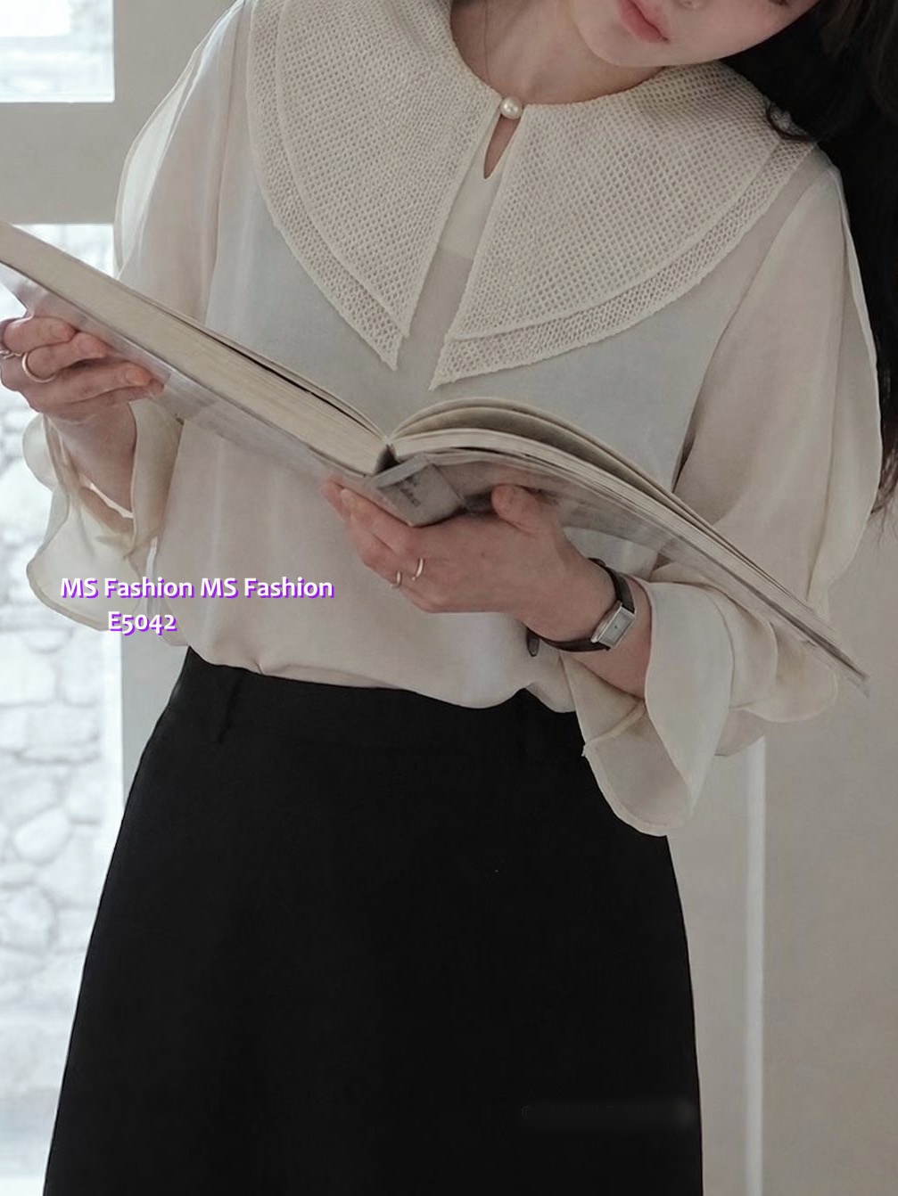 E5042 靚料雙層領ruffle袖top