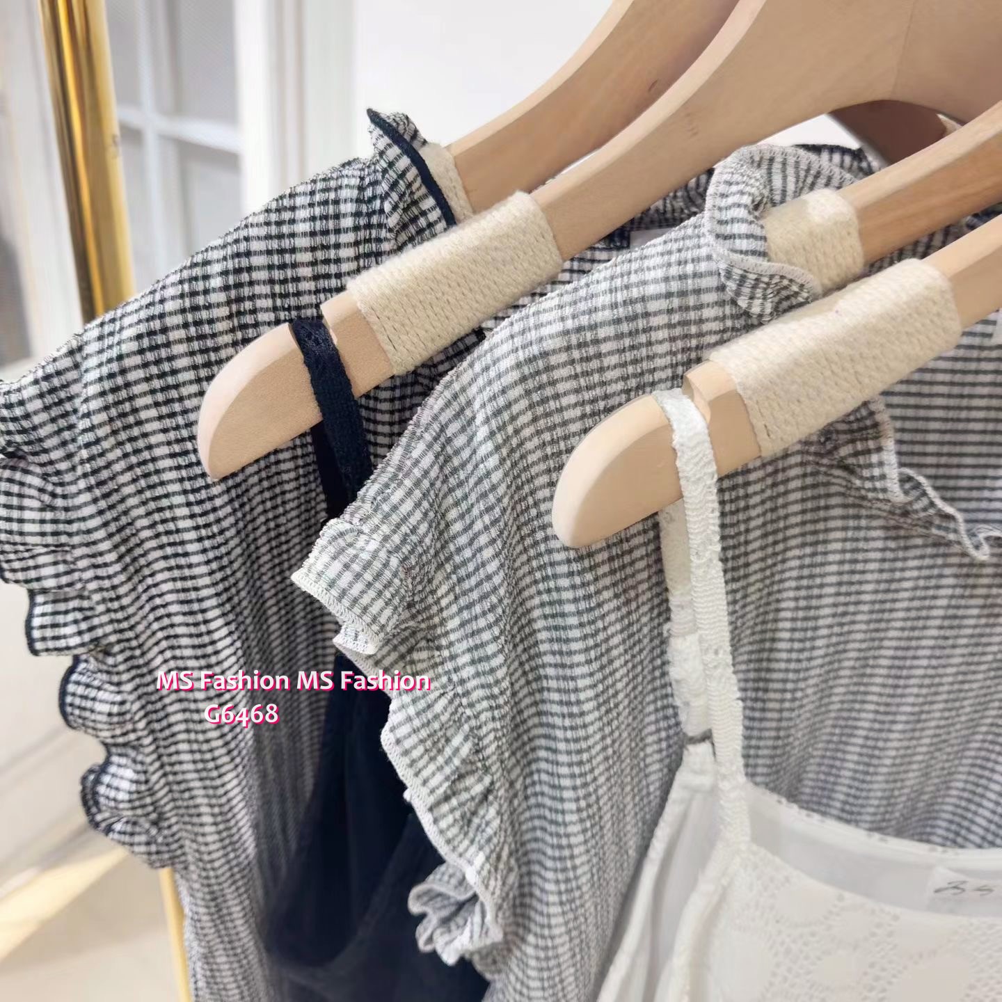 G6468 格仔top+吊帶背心Top Set