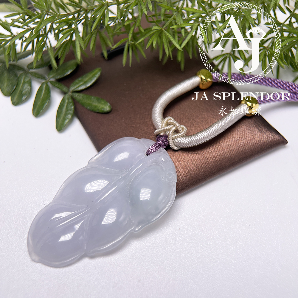 JN-990 天然翡翠A玉 冰潤白月光事業有成/玉葉吊墜