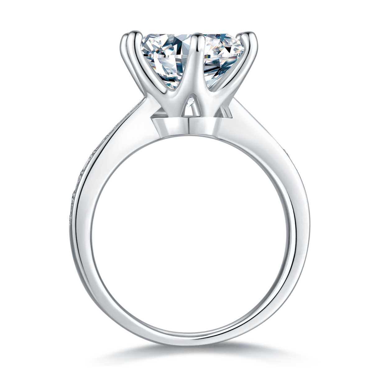 微鑲靈動S925銀鍍白金D級莫桑鑽戒指5. 00CT