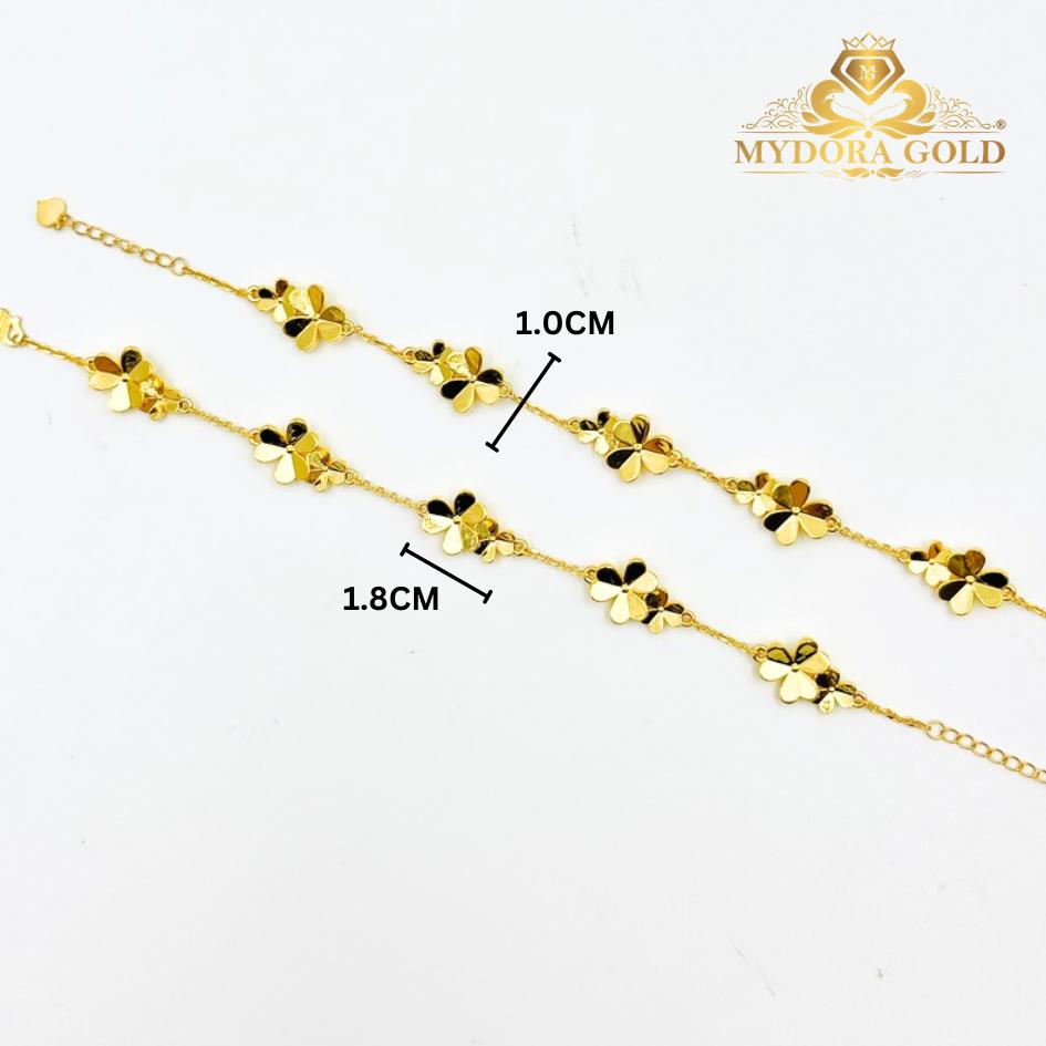 MYDORA Rantai Tangan Fesyen 5 Lucky Twin Leaf l EMAS 916/22K