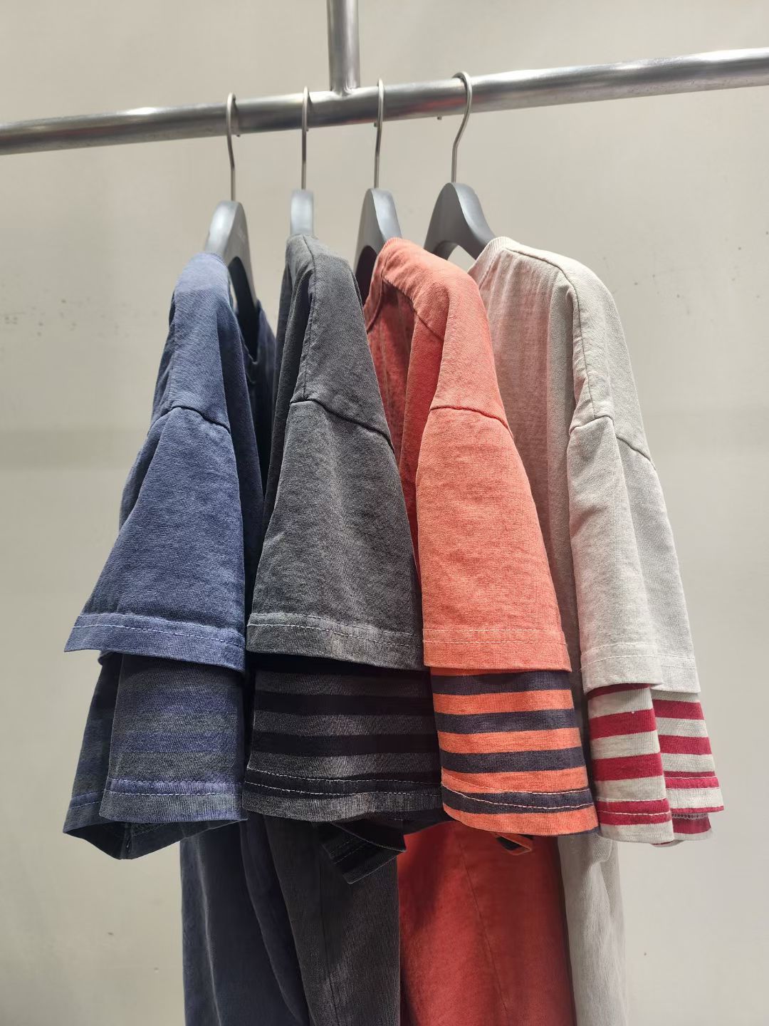 SS2611 文青條紋袖寬鬆T