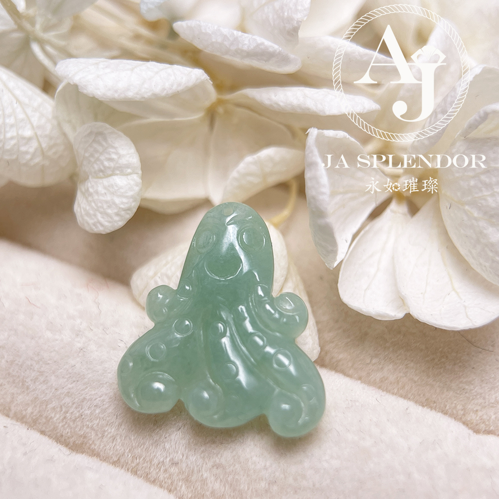 JN-3376 天然翡翠A玉-果綠八方來財八爪魚/章魚吊墜