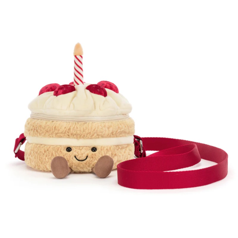 【生日禮物首選】Jellycat Amuseables Birthday Cake bag 生日蛋糕斜揹袋- 軟萌微笑士多啤梨🍓蛋糕＋蠟燭造型