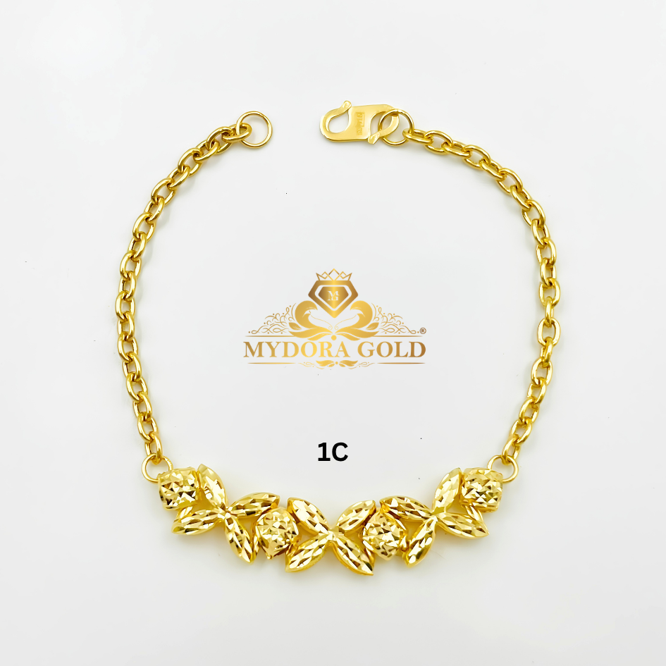 MYDORA Rantai Tangan Sauh Licin Bunga Marissa l EMAS 916/22K