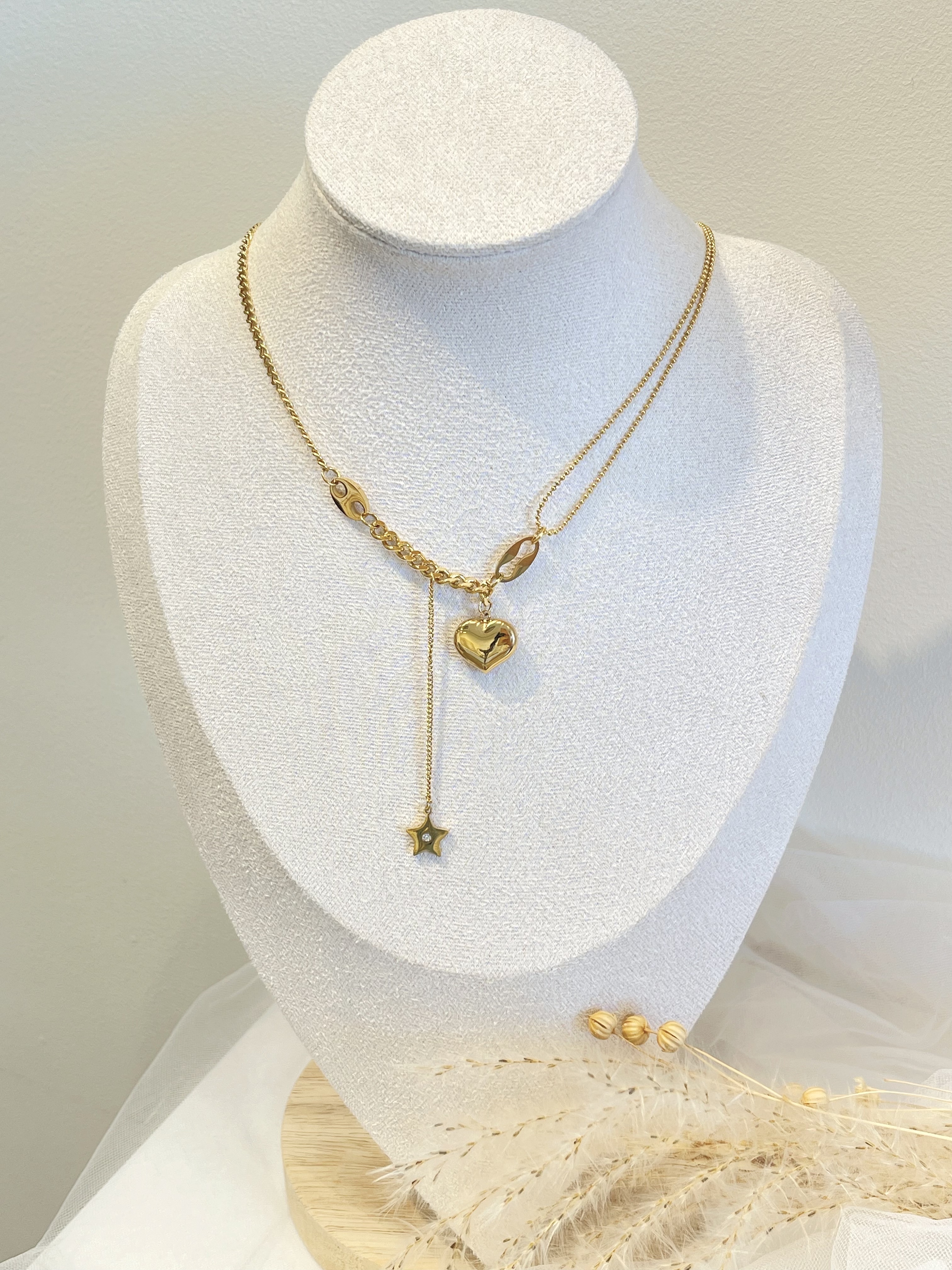 小猪鼻子爱心双链设计感钛钢项链