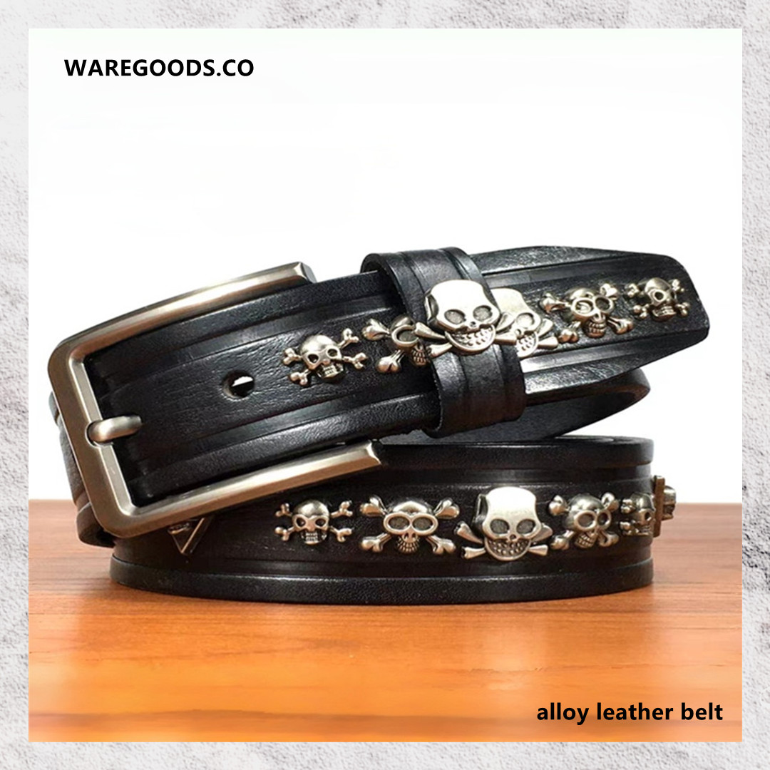 W3868手工鉚釘頭層牛皮皮帶