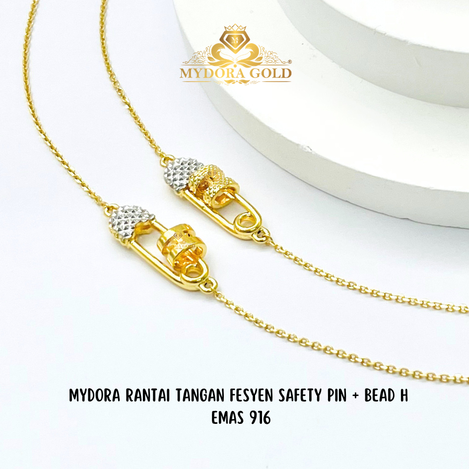 MYDORA Rantai Tangan Fesyen Safety Pin + Bead H l EMAS 916/22K
