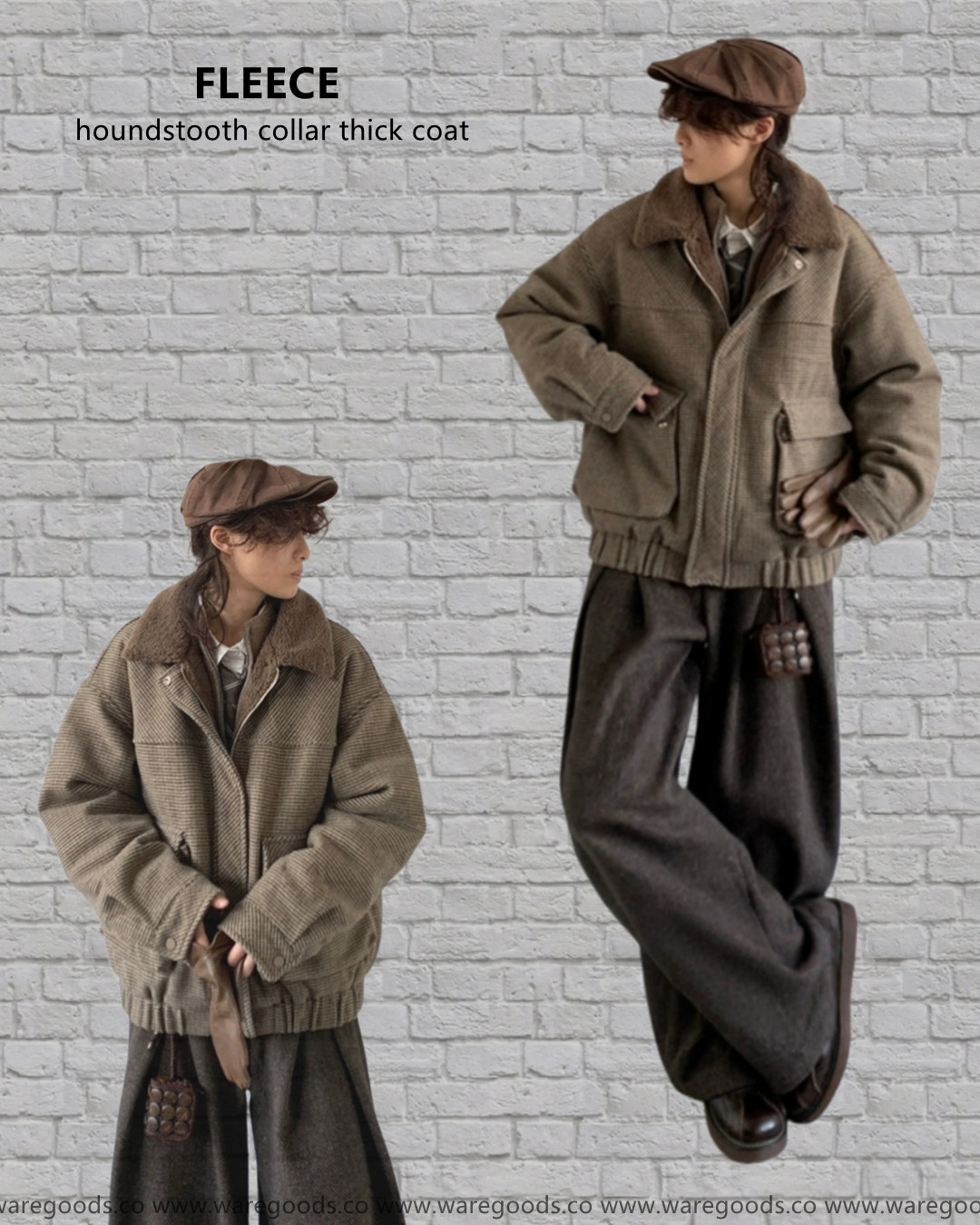 W031千鳥格翻領加厚外套