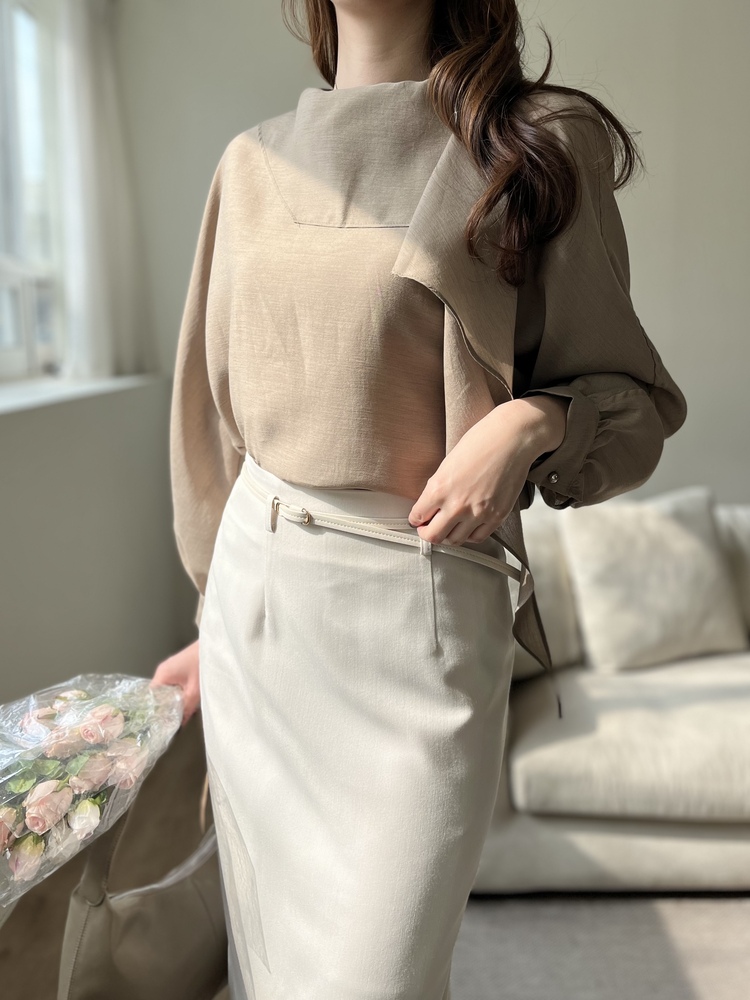 Scarf-Tie Elegance Blouse (Brown)