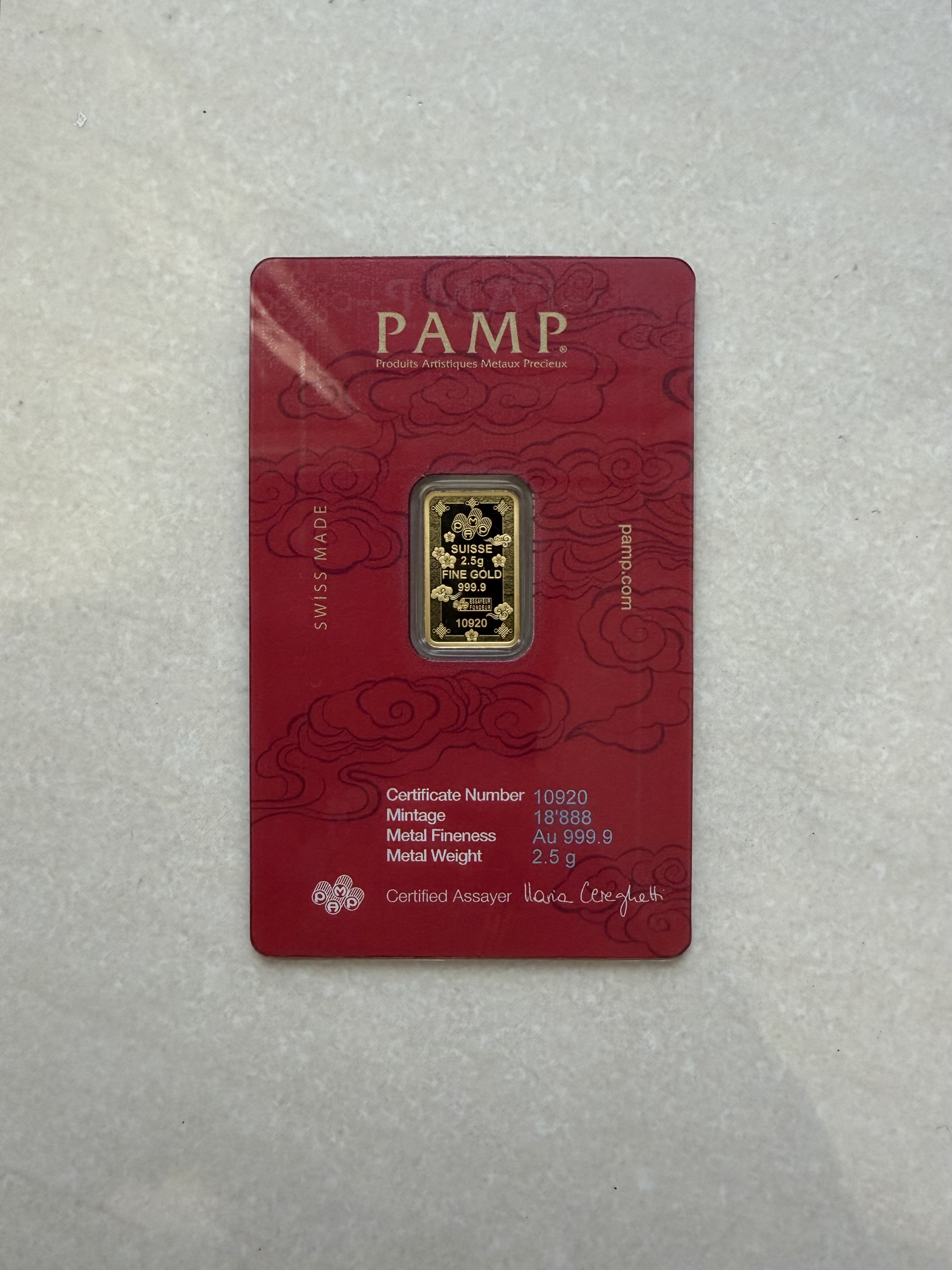 (SN:10920) PAMP Good Luck Cat 2.5g 🇨🇭Swiss Fine Gold Bar Emas 999.9 招财猫