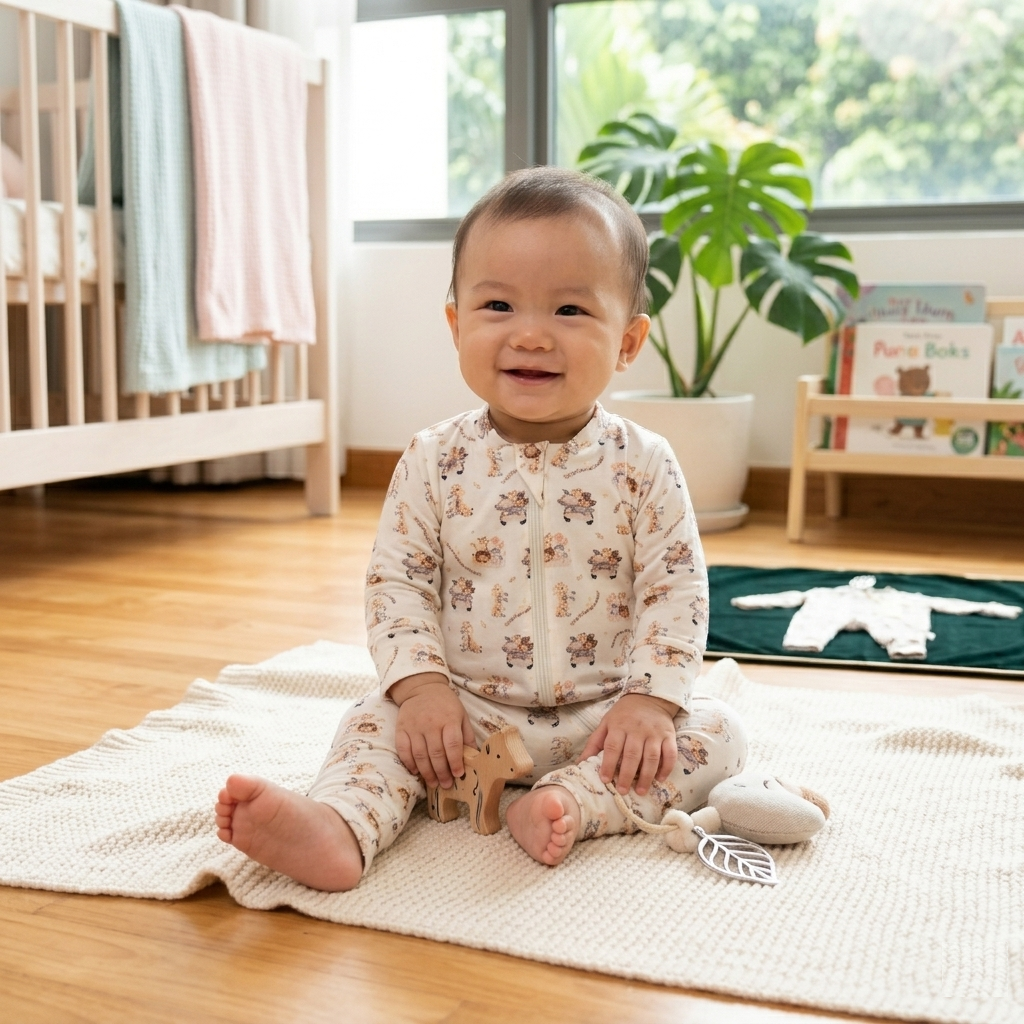 TENCEL Baby Zip Romper Sleepwear Bodysuit Jumpsuit - Safari [6-12months]