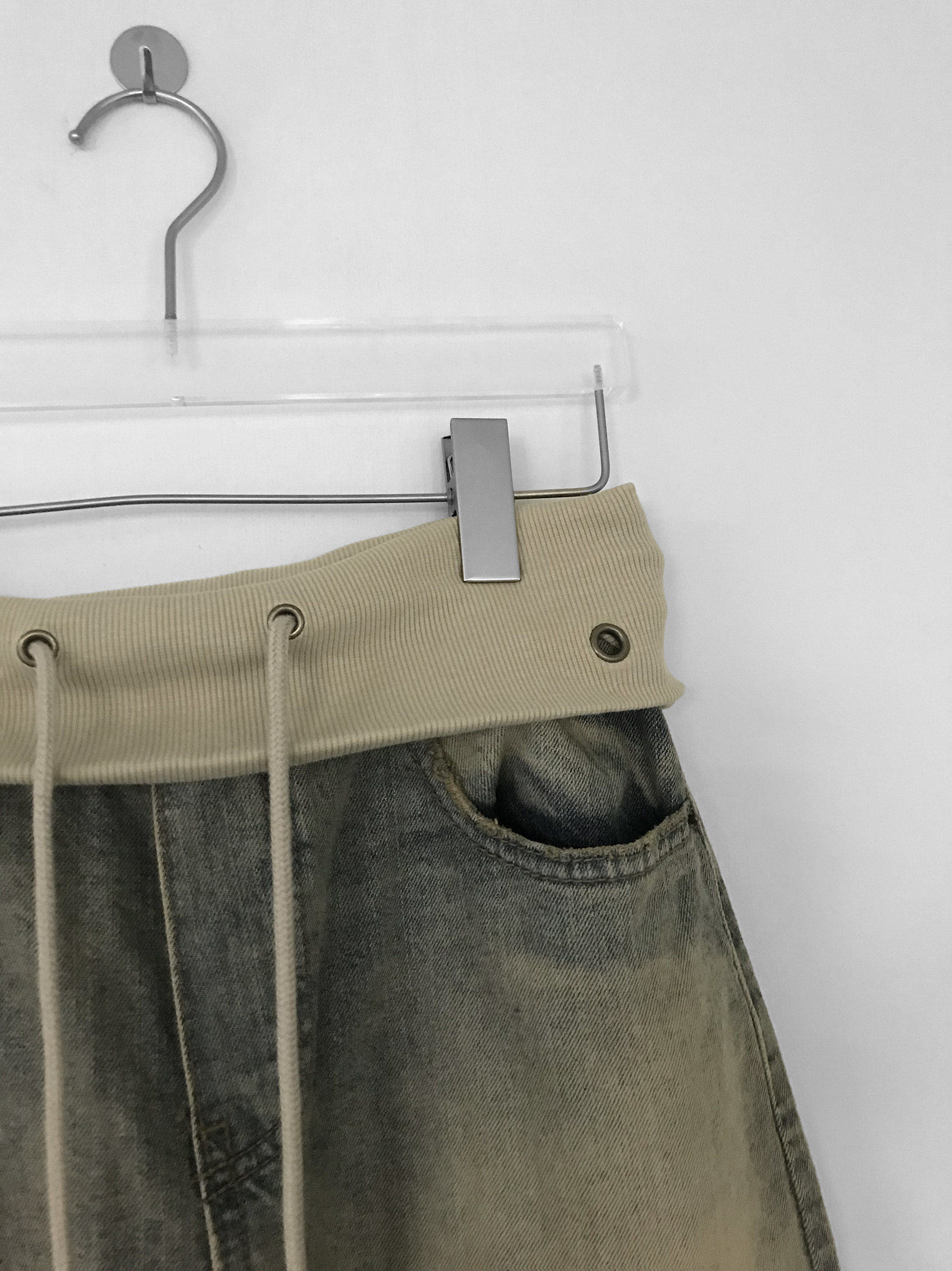 Vintage Washed Foldover-Waist Denim Pants