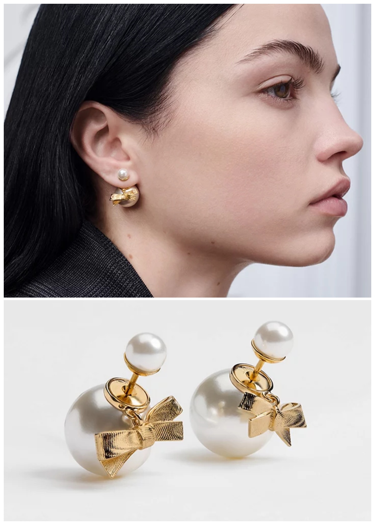 Dior Tribales 拉絲蝴蝶結大小珍珠耳環