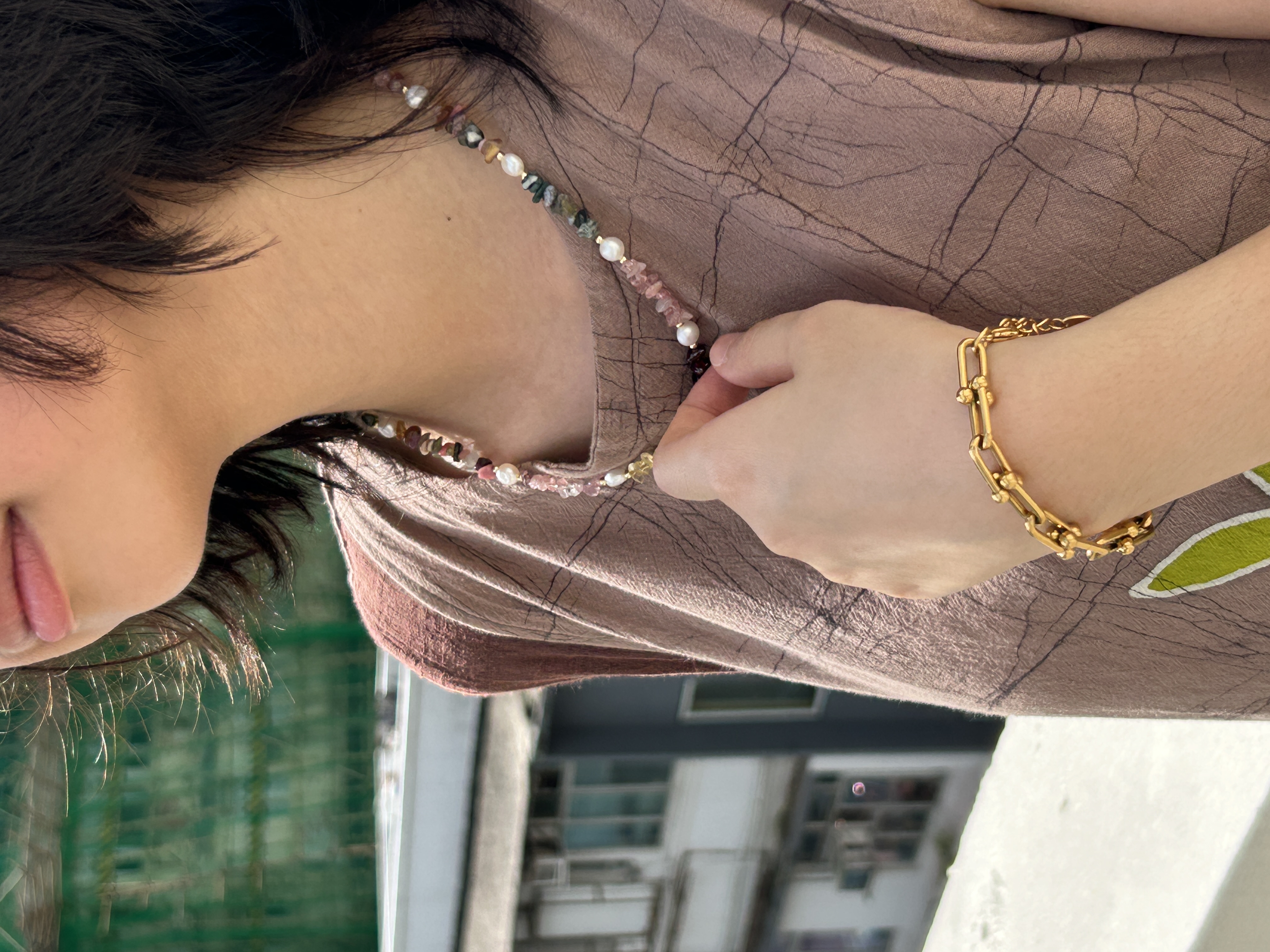 Multi colour stone stainless necklace