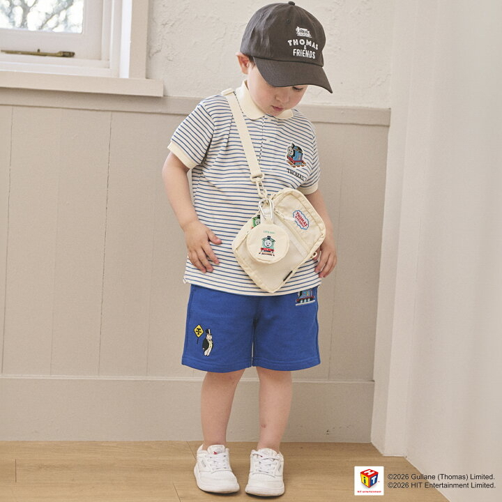 🇯🇵預訂 日本直送🇯🇵Petit Main x Thomas湯瑪士小火車系列兩色刺繡貼花條紋短袖企領上衣