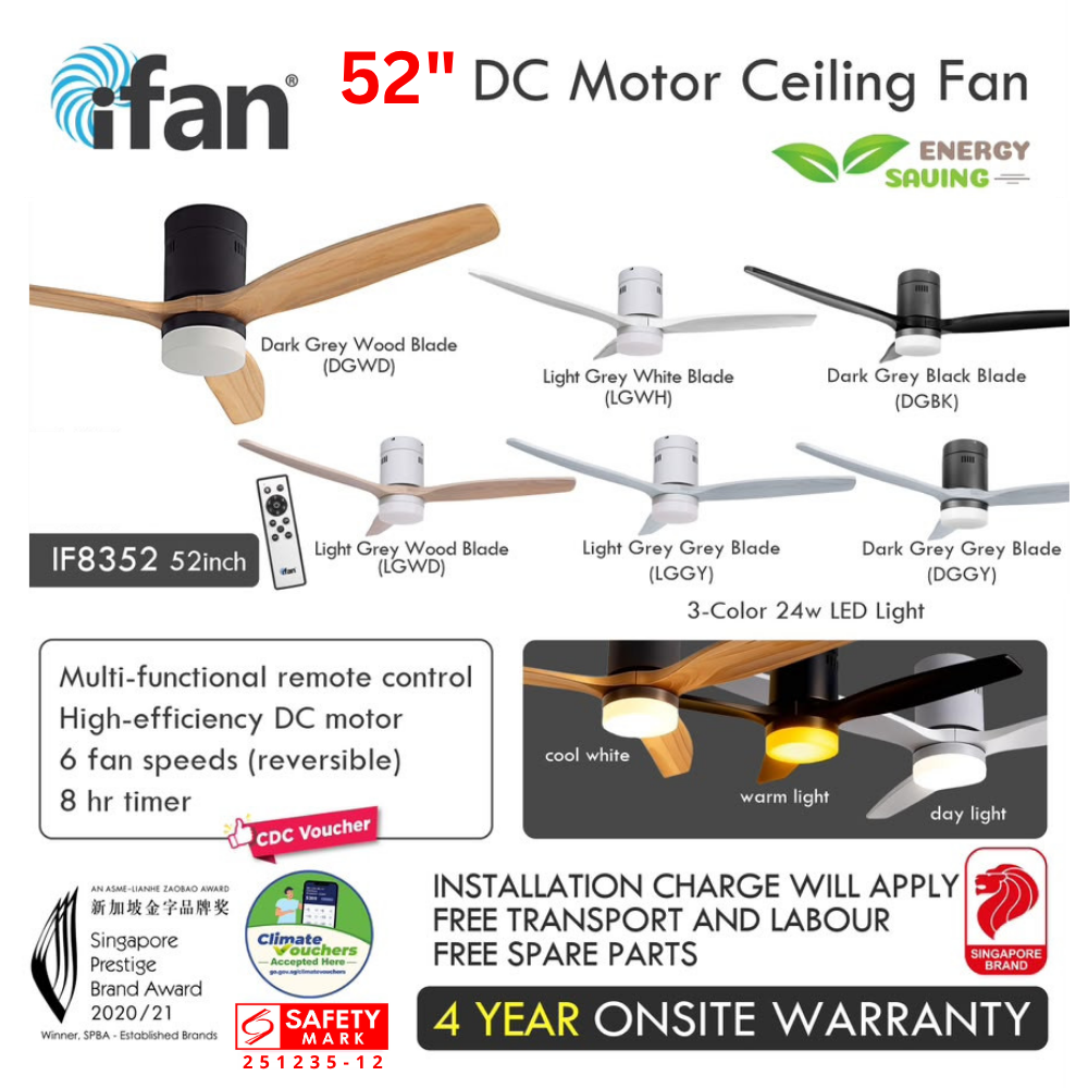 iFan 52in DC Motor Ceiling Fan 6 Speed Selection (IF8352) RU