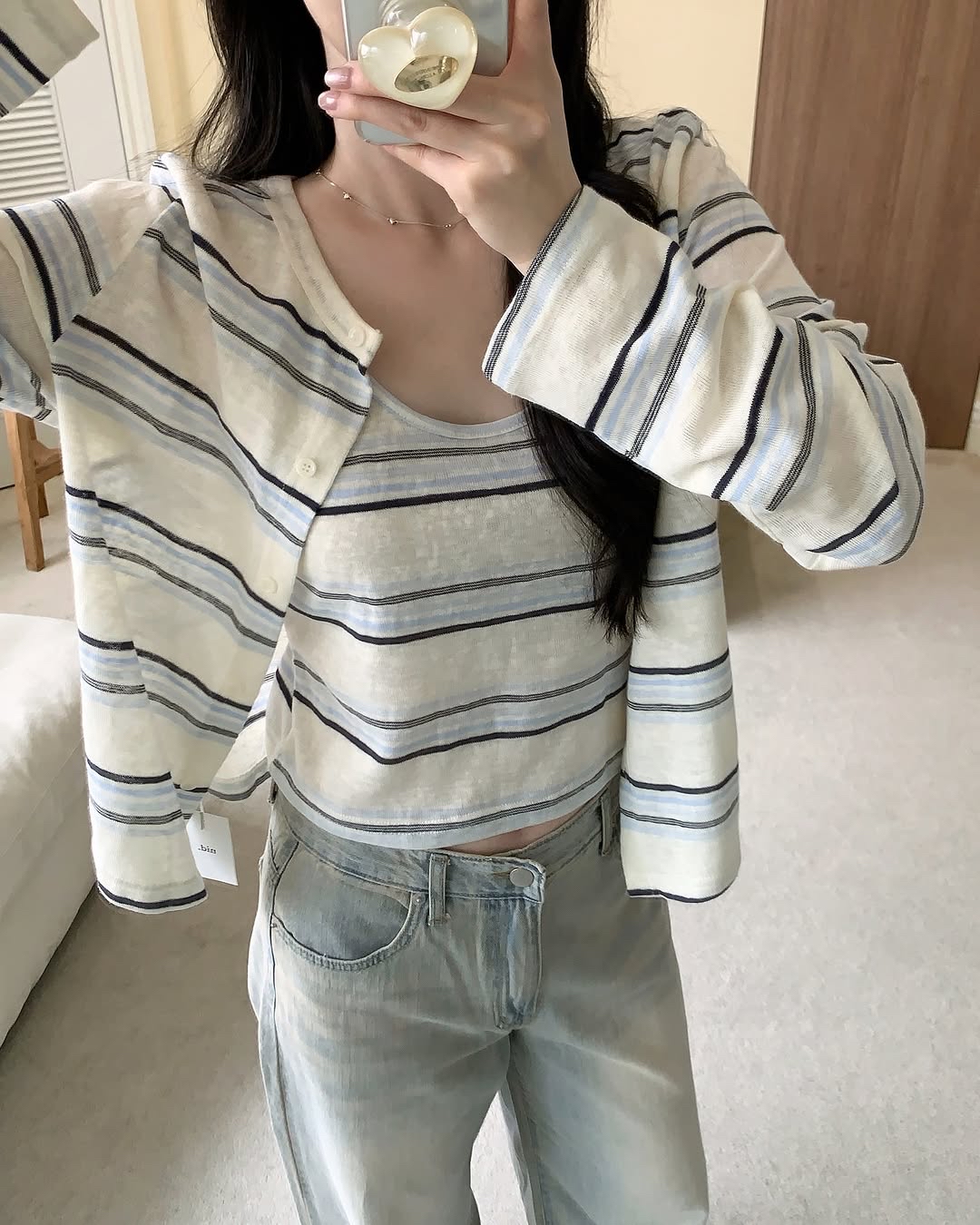 stripe knit cardigan set 