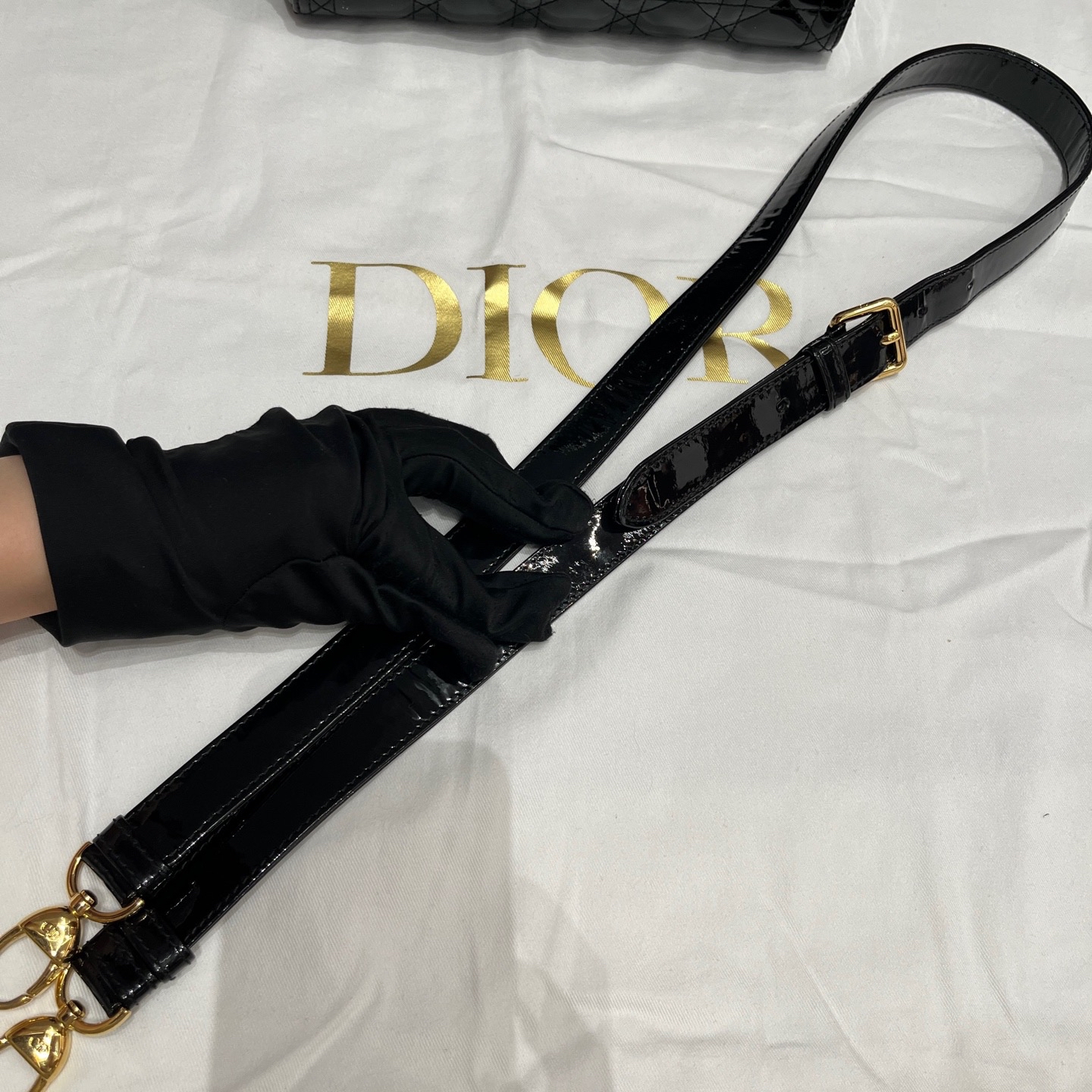【預訂貨品】Dior Lady Dior漆皮黑金五格戴妃包