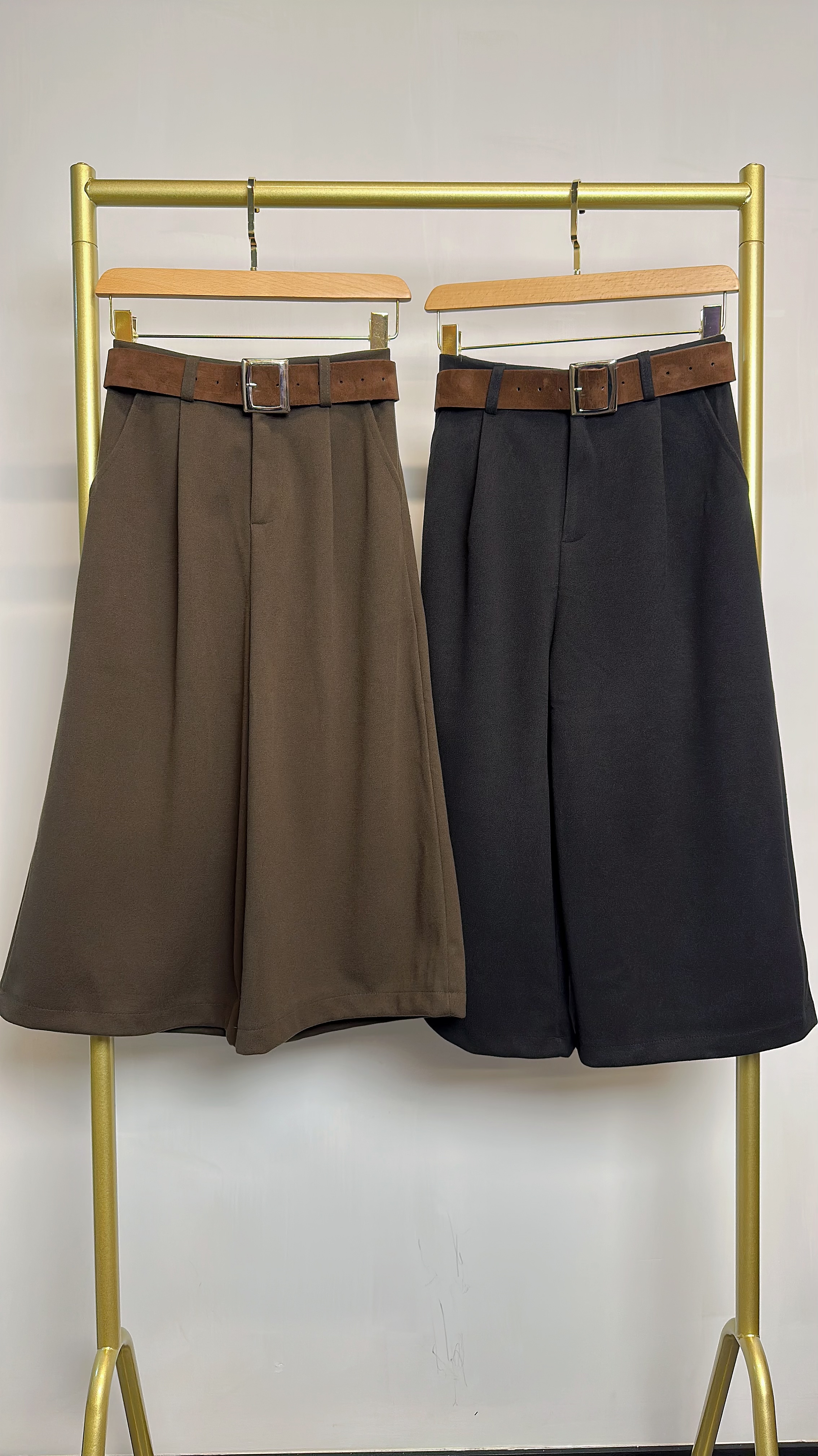 保暖薄羊絨八分闊褲（深啡色）（黑色）