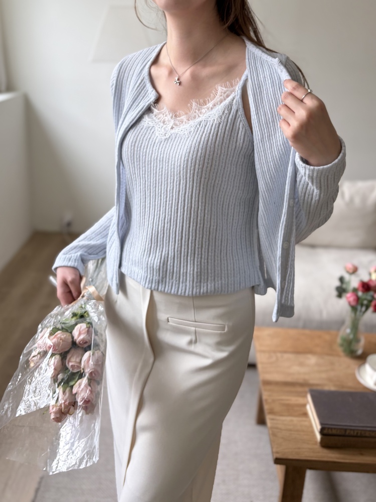 [假兩件] Lumiere Lace Layered Top (Babyblue)