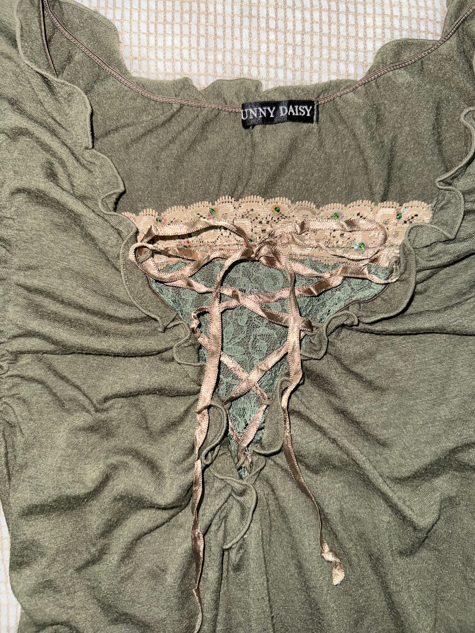 Khaki Green Lace Trim fairy Style Cami