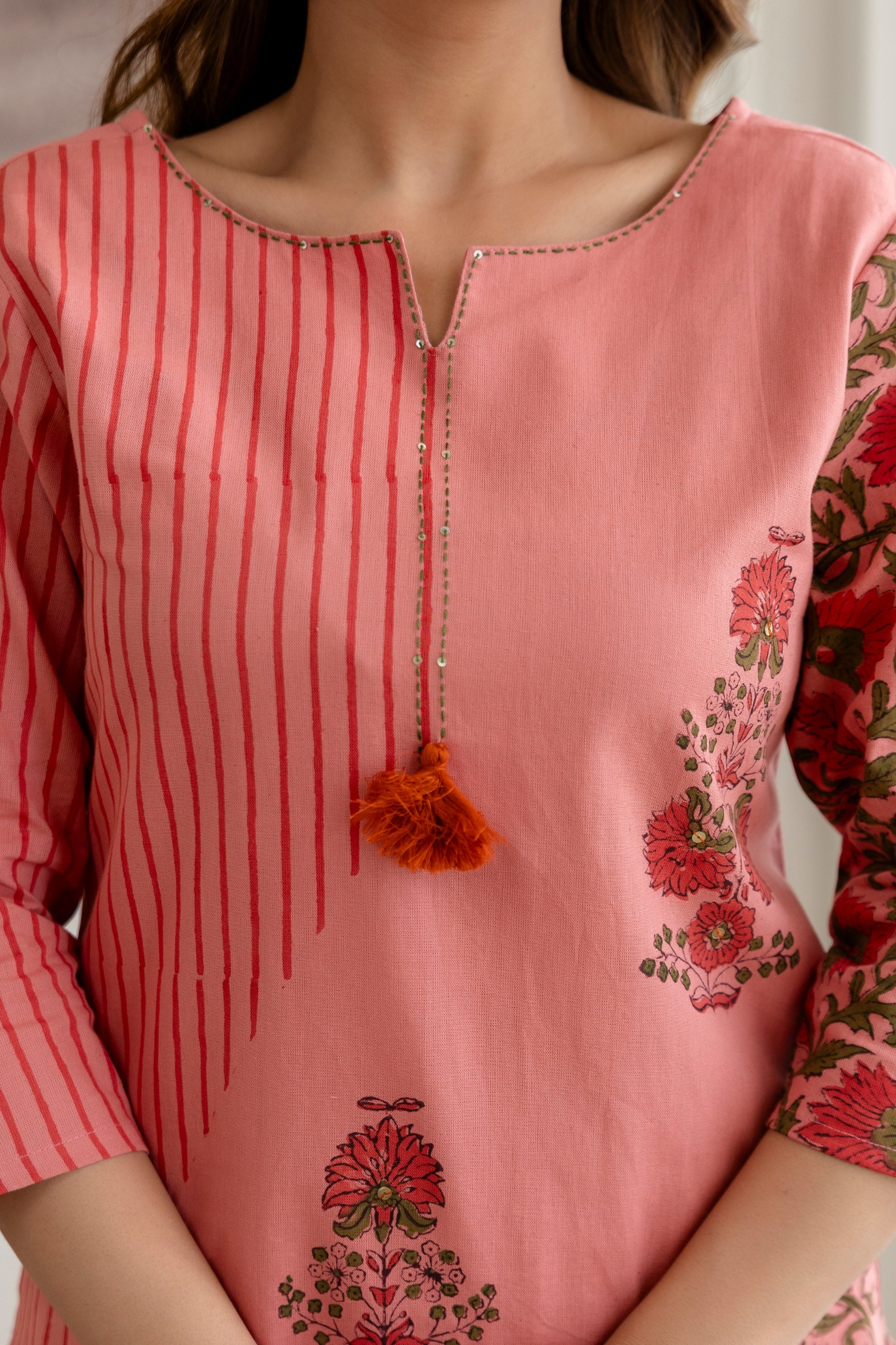 Peach Floral Print Kurta Set