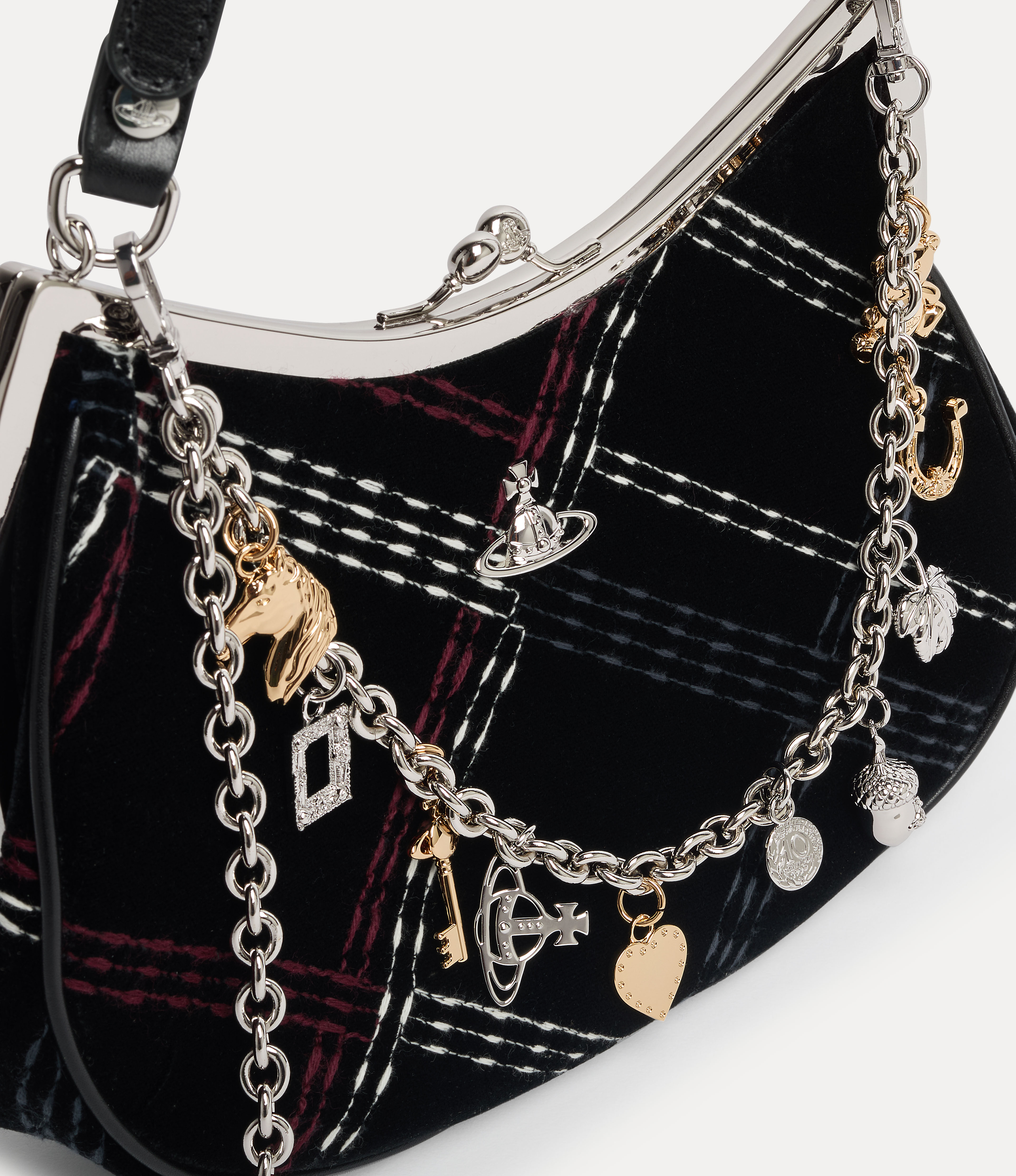 限時優惠💖新款🆕訂貨🍒Westwood 啪扣velvet shoulder bag  袋上掛飾可除! Size 22x17x7cm