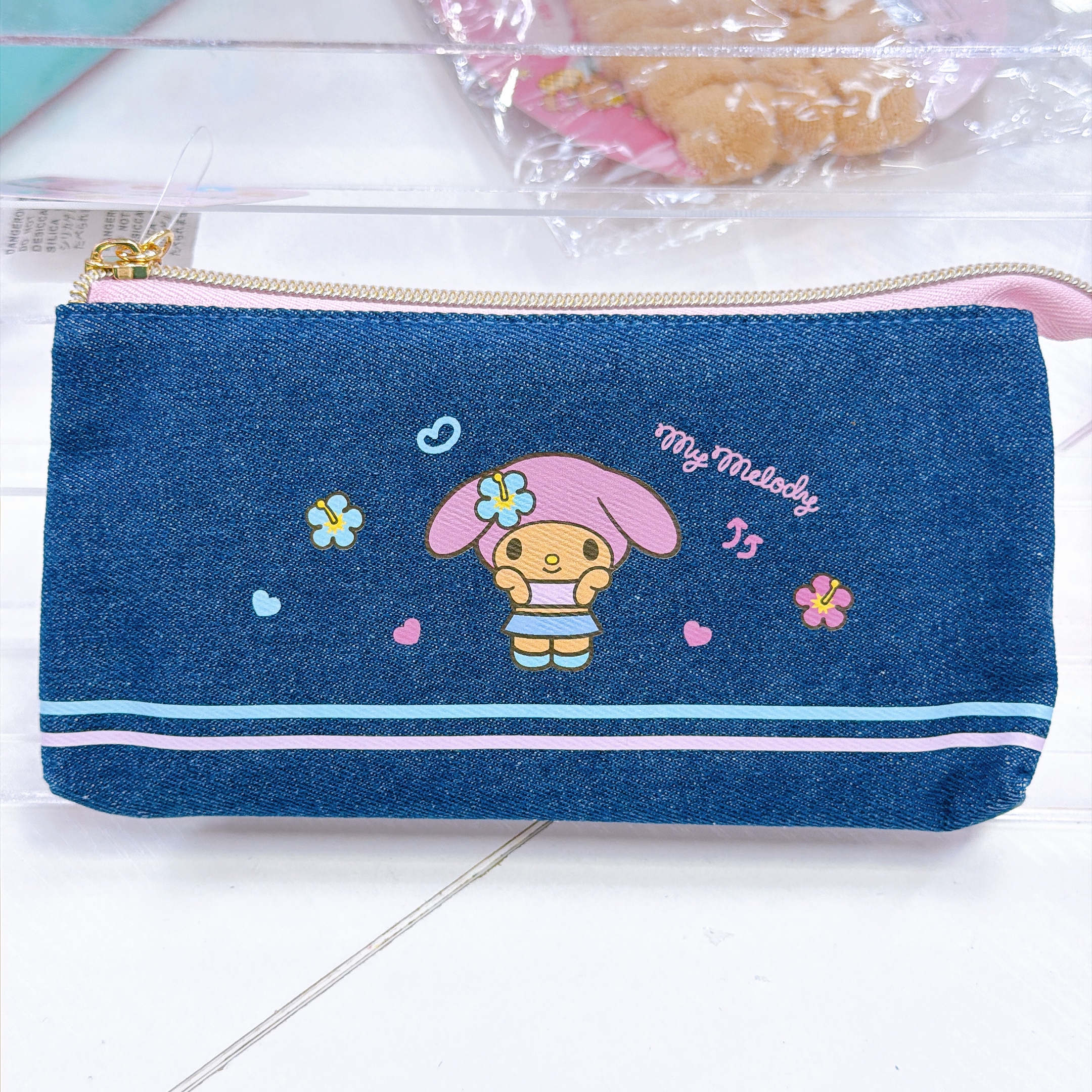 日本直送Sanrio 夏天黑皮泳裝系列 牛仔布扁身筆袋