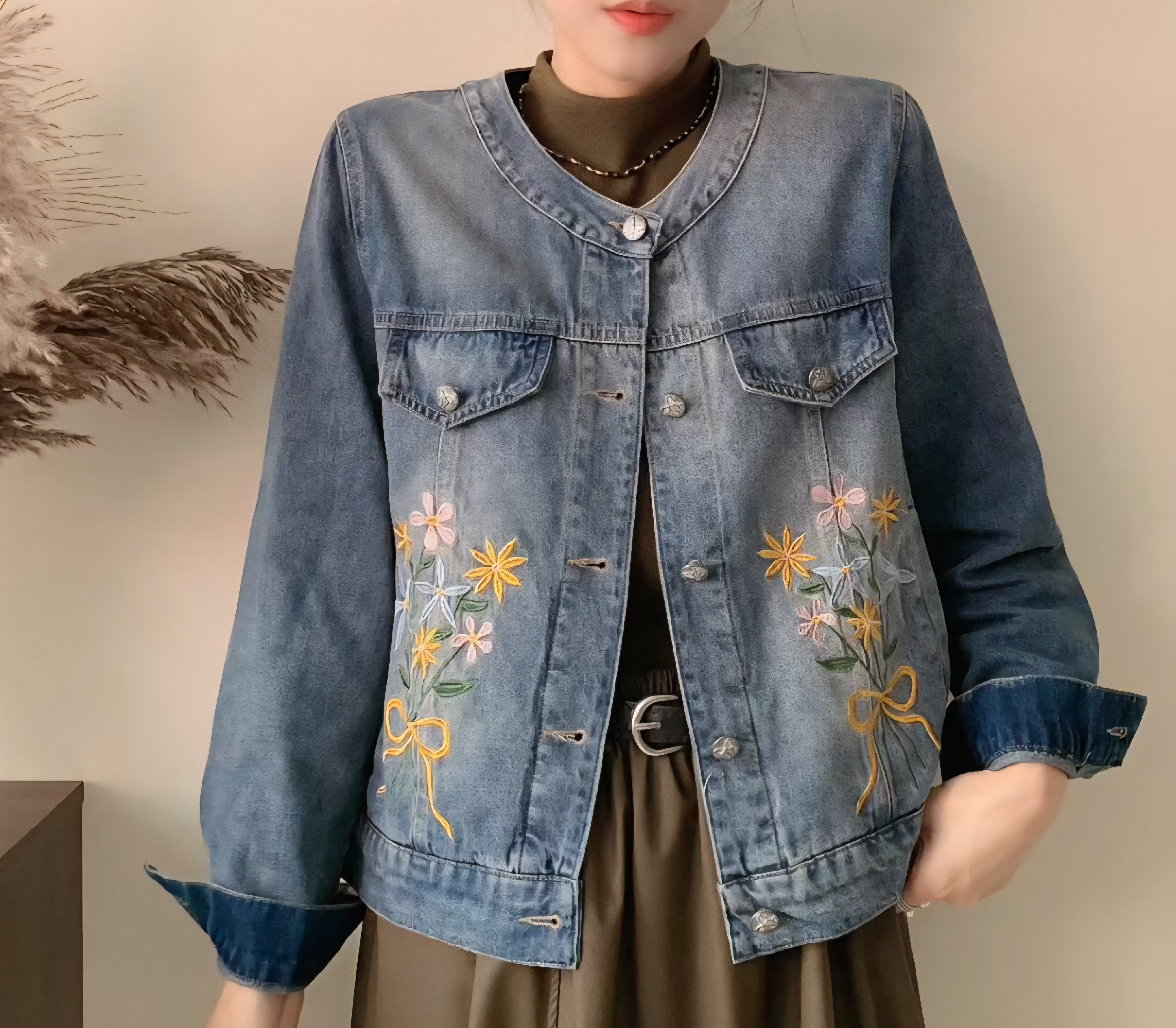 牛仔刺綉重工外套(M39寸胸/L41寸/XL43寸胸)
