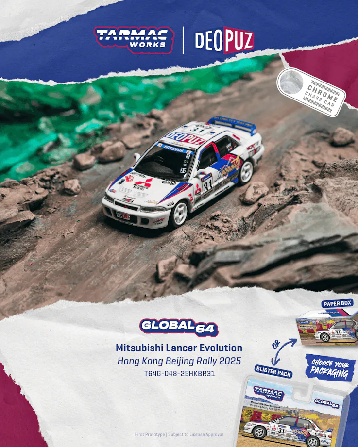 (預訂 Pre Order) Tarmac Works  ( T64G-048-25HKBR31 ) Mitsubishi Lancer Evolution Hong Kong Beijing Rally 2025