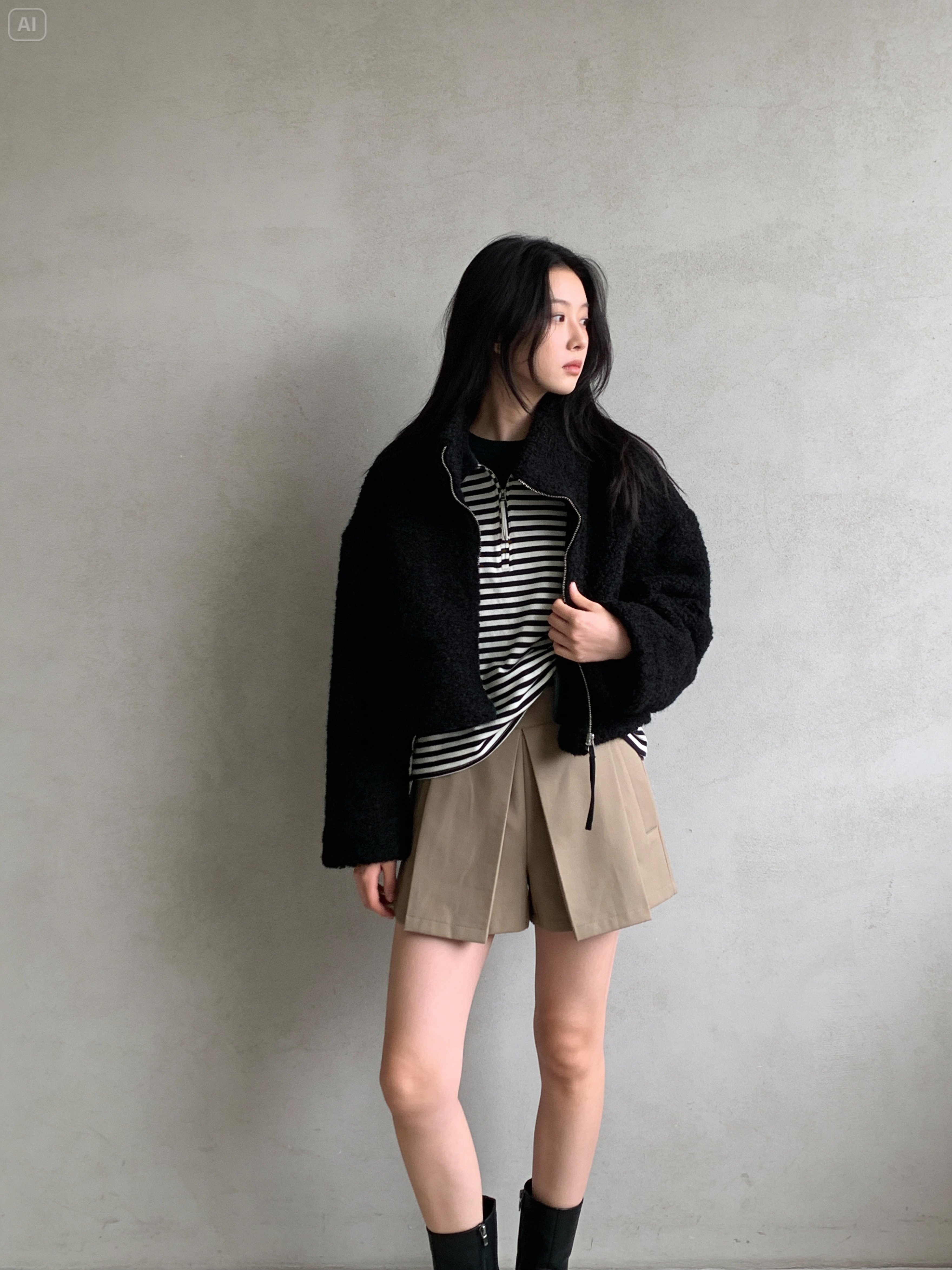 毛絨短版拉鍊外套